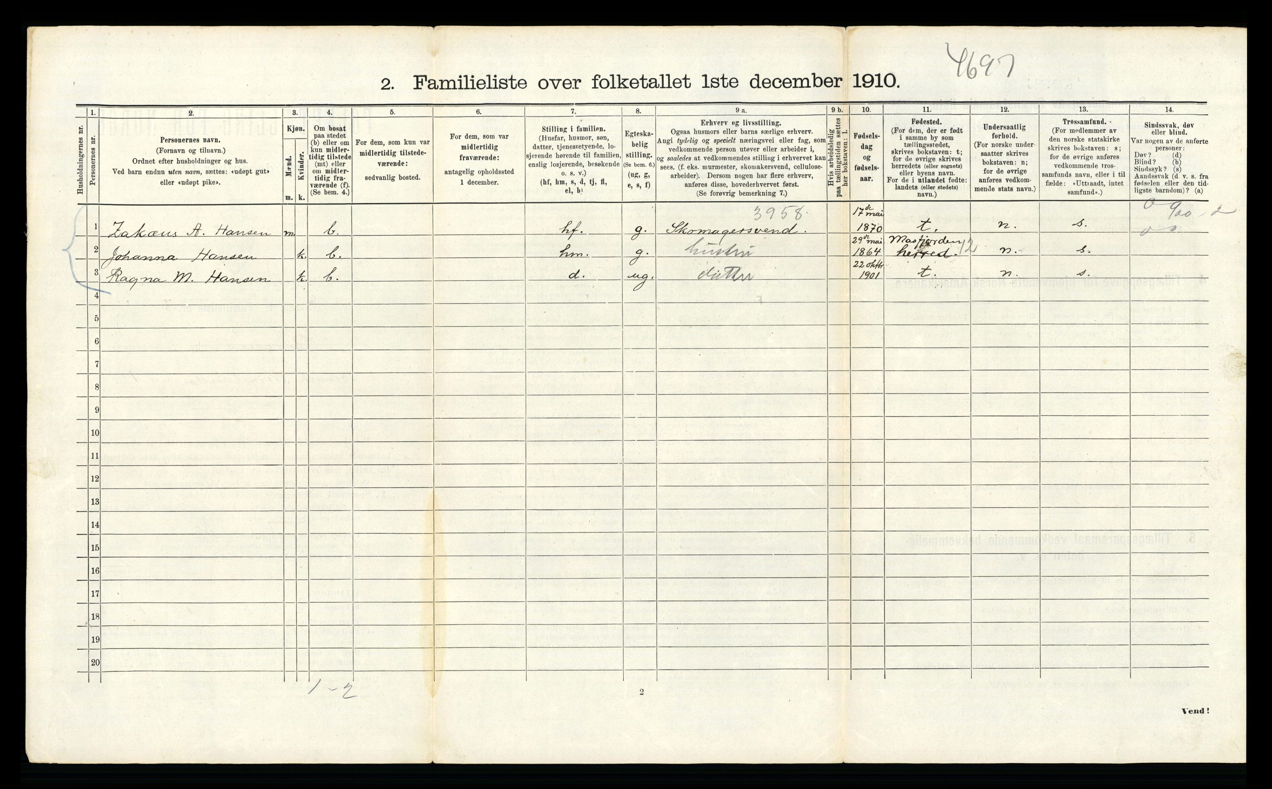 RA, 1910 census for Bergen, 1910, p. 32566