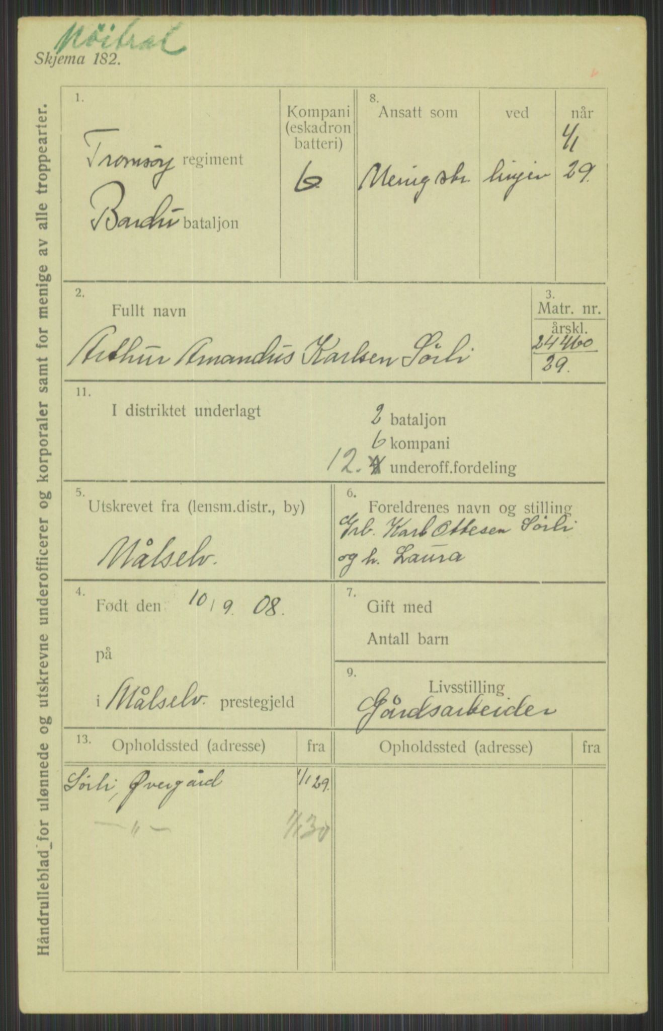 Forsvaret, Troms infanteriregiment nr. 16, AV/RA-RAFA-3146/P/Pa/L0013/0004: Rulleblad / Rulleblad for regimentets menige mannskaper, årsklasse 1929, 1929, p. 1257