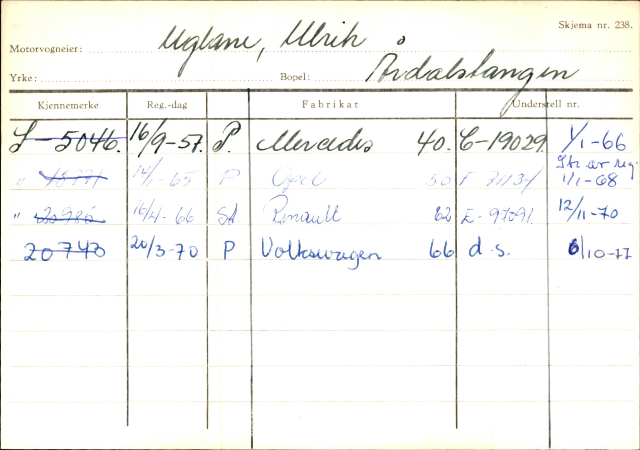 Statens vegvesen, Sogn og Fjordane vegkontor, AV/SAB-A-5301/4/F/L0146: Registerkort Årdal R-Å samt diverse kort, 1945-1975, p. 1027