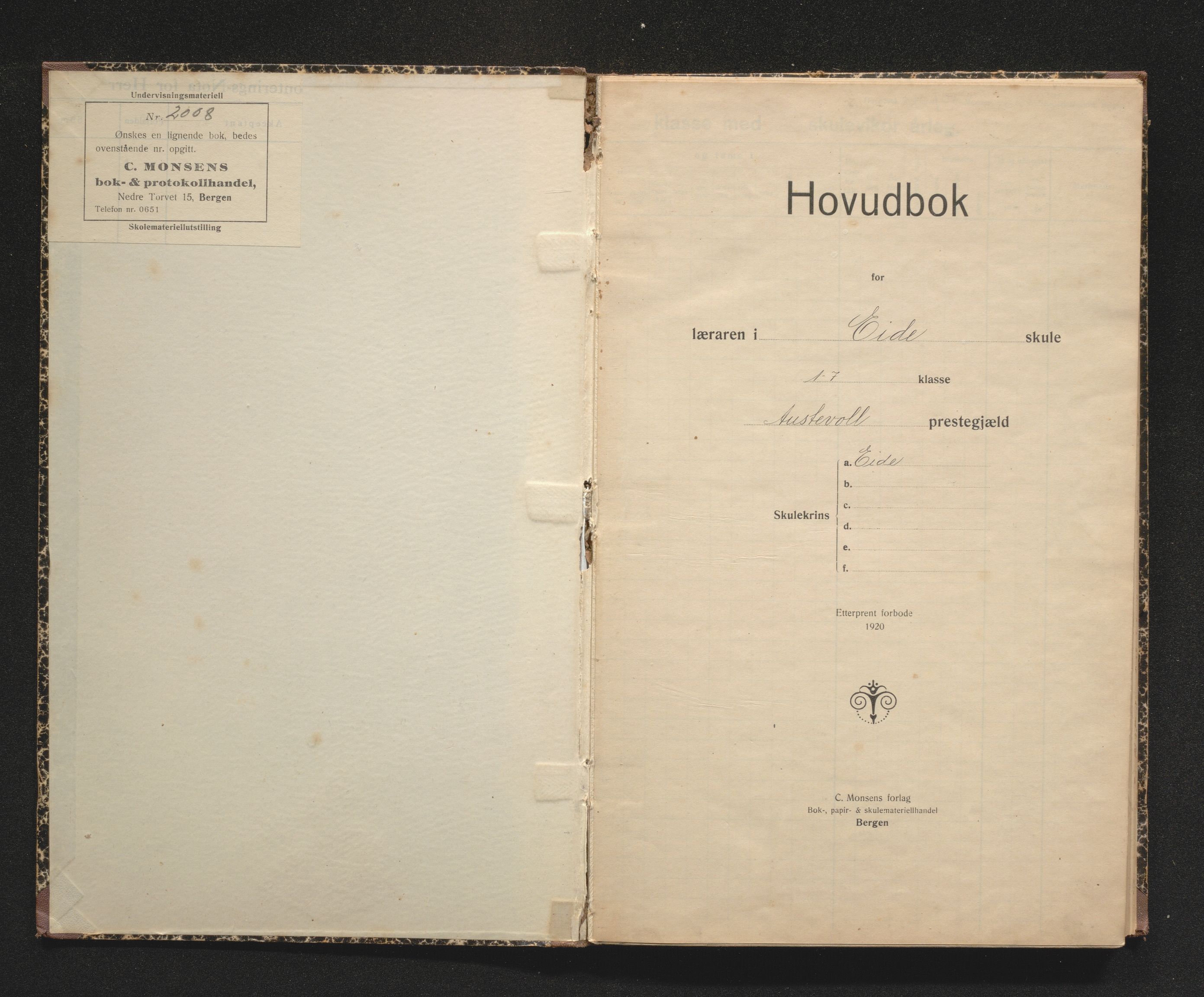 Austevoll kommune. Barneskulane, IKAH/1244-231/F/Fa/L0015: Skuleprotokoll for Eide skule, 1935-1959