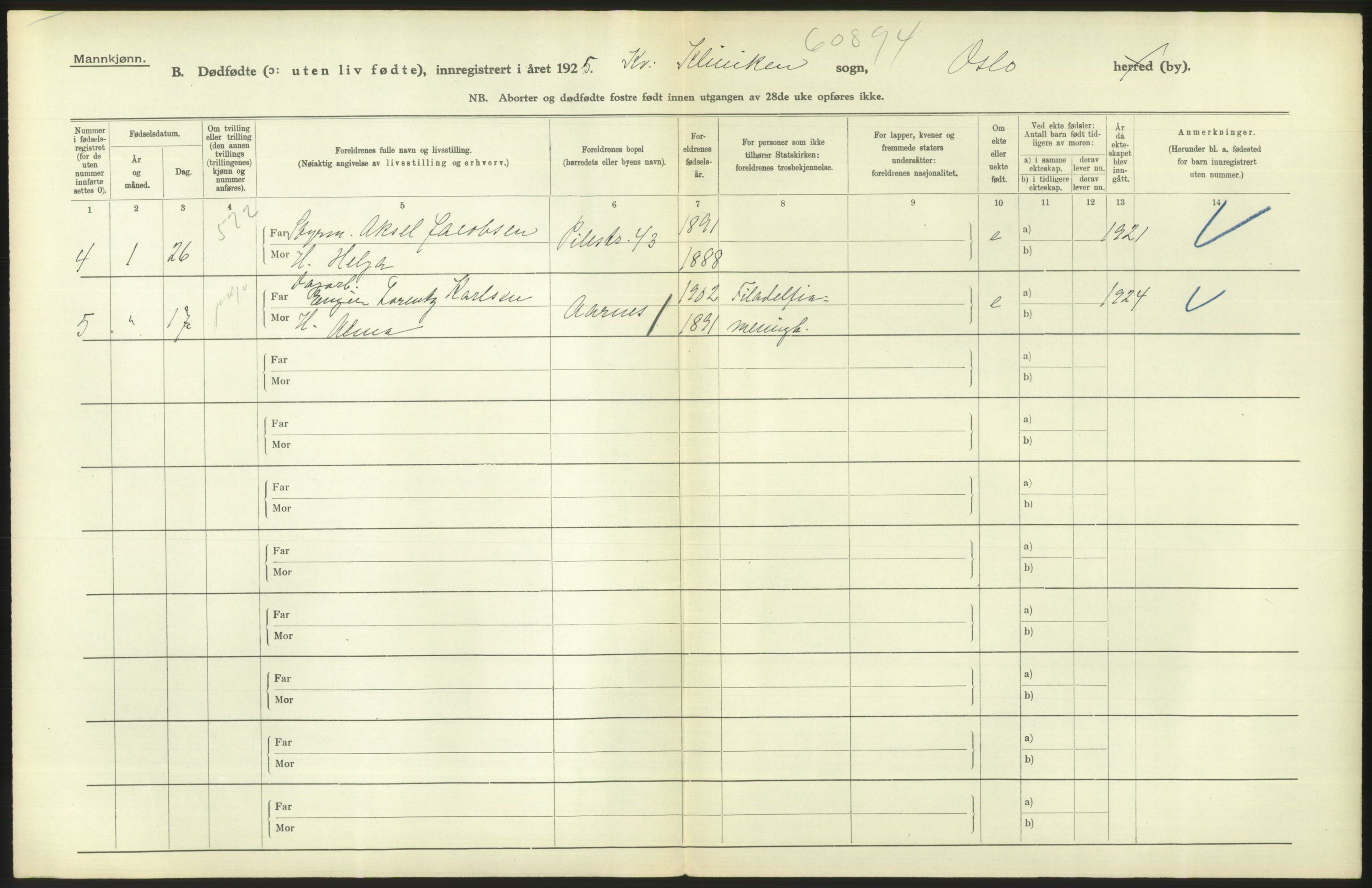 Statistisk sentralbyrå, Sosiodemografiske emner, Befolkning, AV/RA-S-2228/D/Df/Dfc/Dfce/L0010: Oslo: Døde kvinner, dødfødte, 1925, p. 106