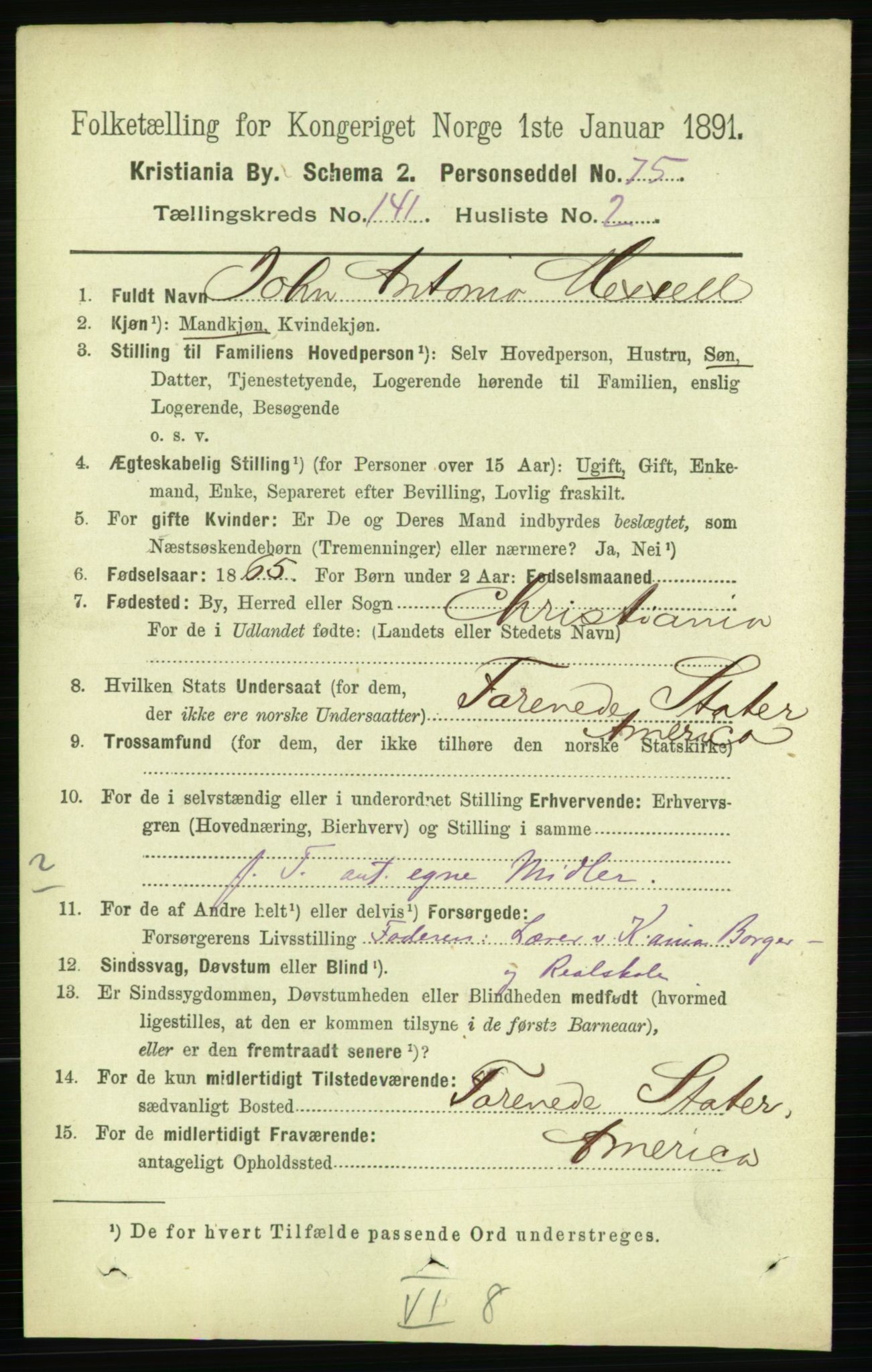 RA, 1891 census for 0301 Kristiania, 1891, p. 78071