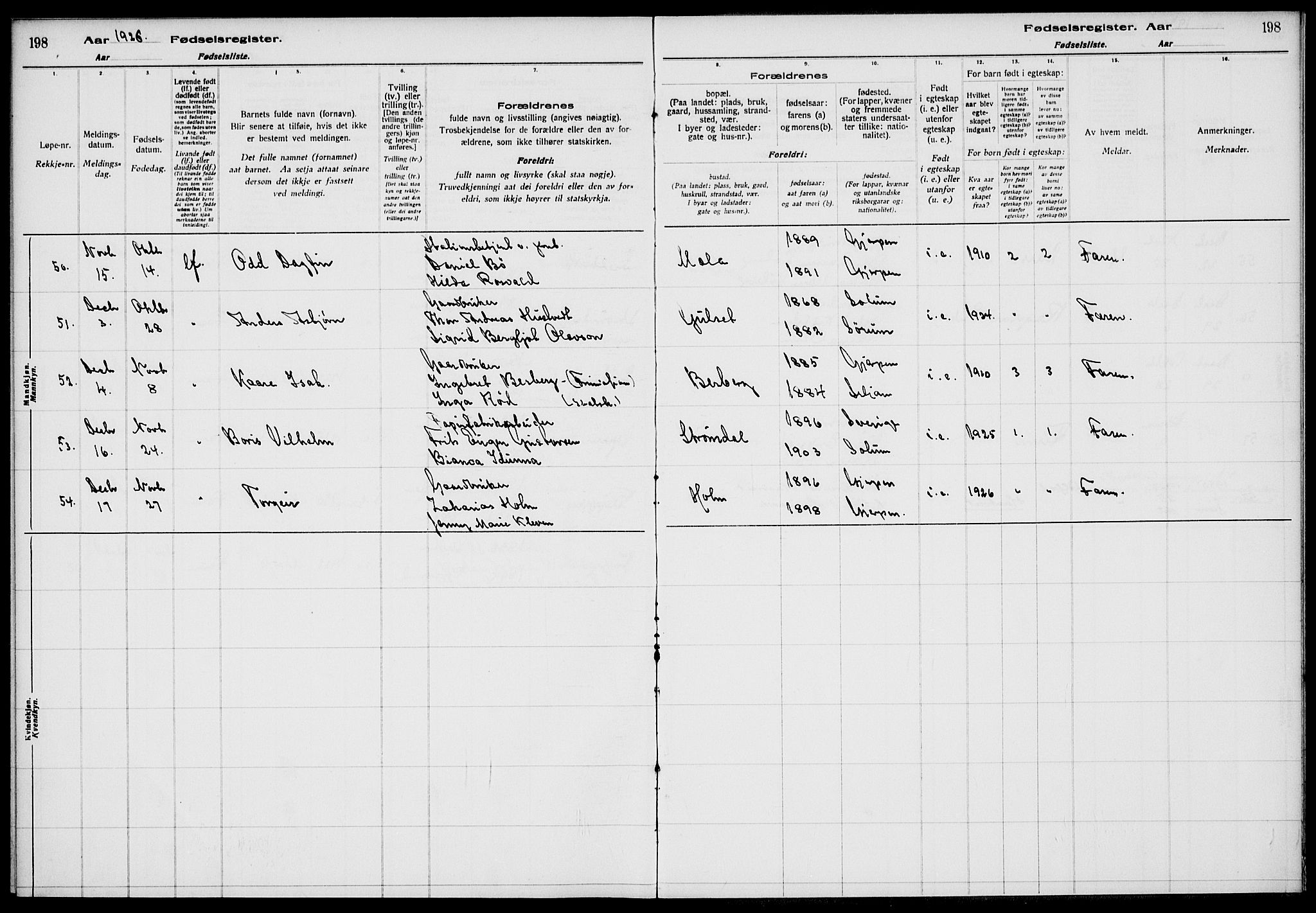 Gjerpen kirkebøker, AV/SAKO-A-265/J/Ja/L0001: Birth register no. I 1, 1916-1926, p. 198