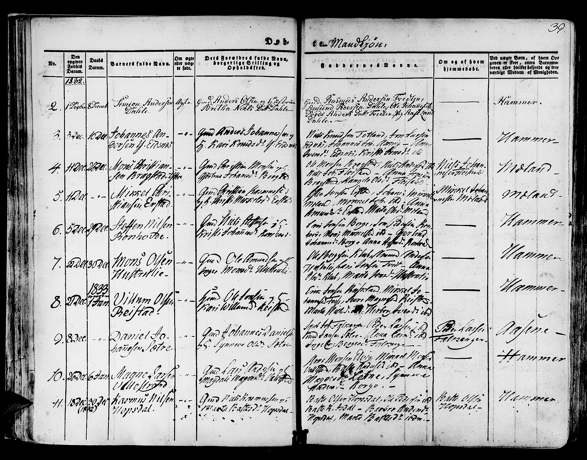 Hamre sokneprestembete, AV/SAB-A-75501/H/Ha/Haa/Haaa/L0011: Parish register (official) no. A 11, 1826-1834, p. 39