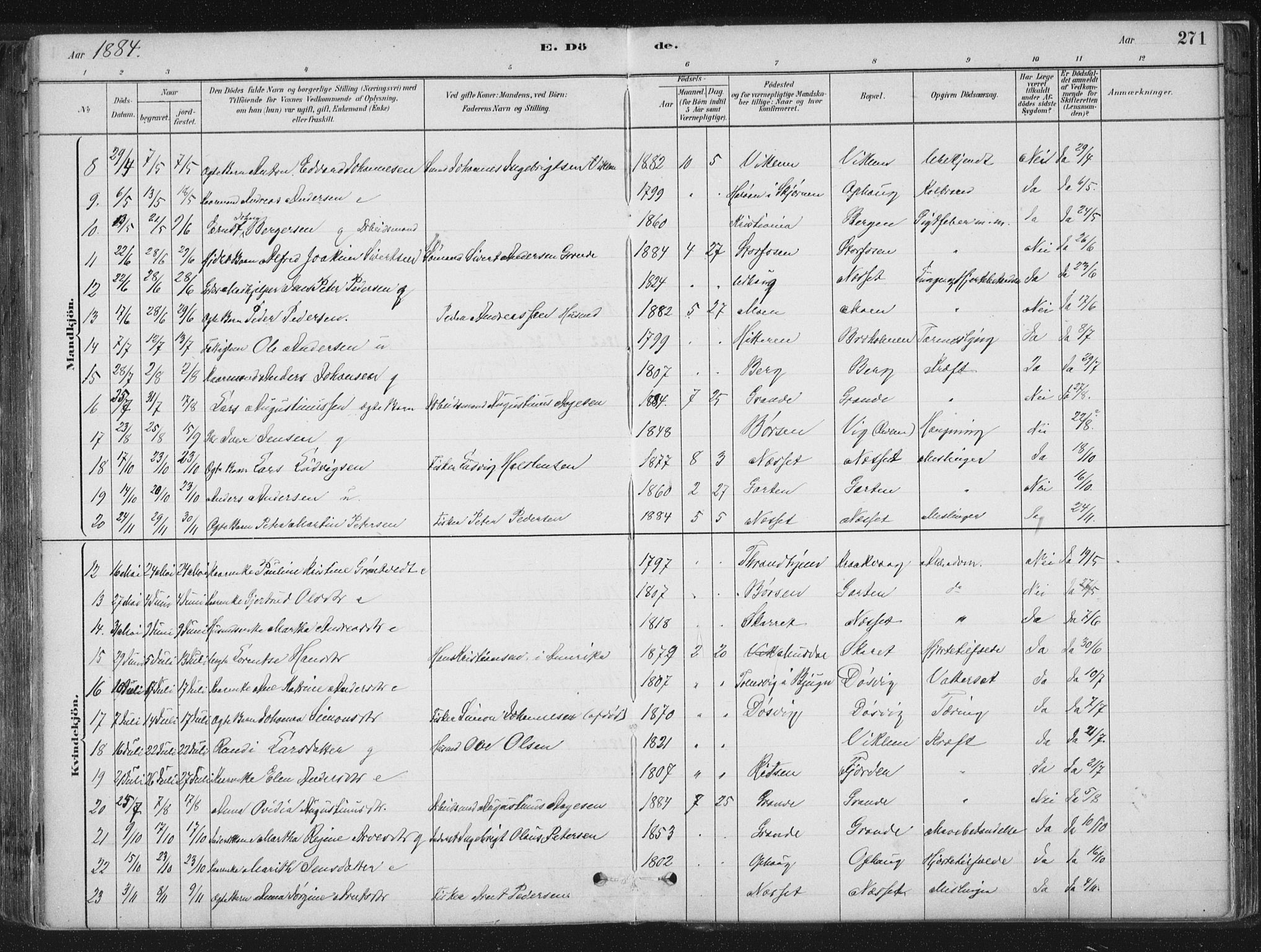 Ministerialprotokoller, klokkerbøker og fødselsregistre - Sør-Trøndelag, AV/SAT-A-1456/659/L0739: Parish register (official) no. 659A09, 1879-1893, p. 271