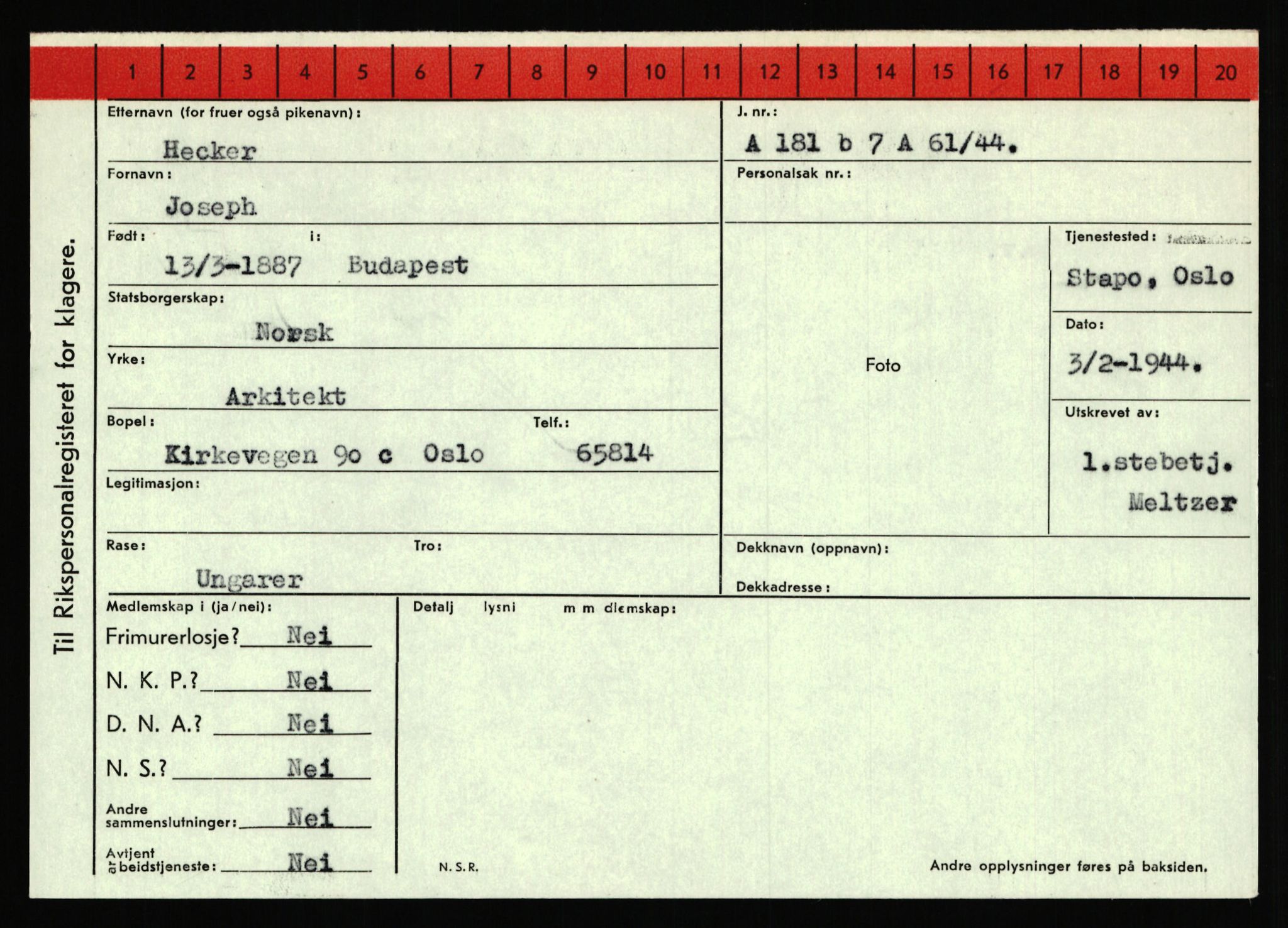 Statspolitiet - Hovedkontoret / Osloavdelingen, AV/RA-S-1329/C/Ca/L0006: Hanche - Hokstvedt, 1943-1945, p. 2842