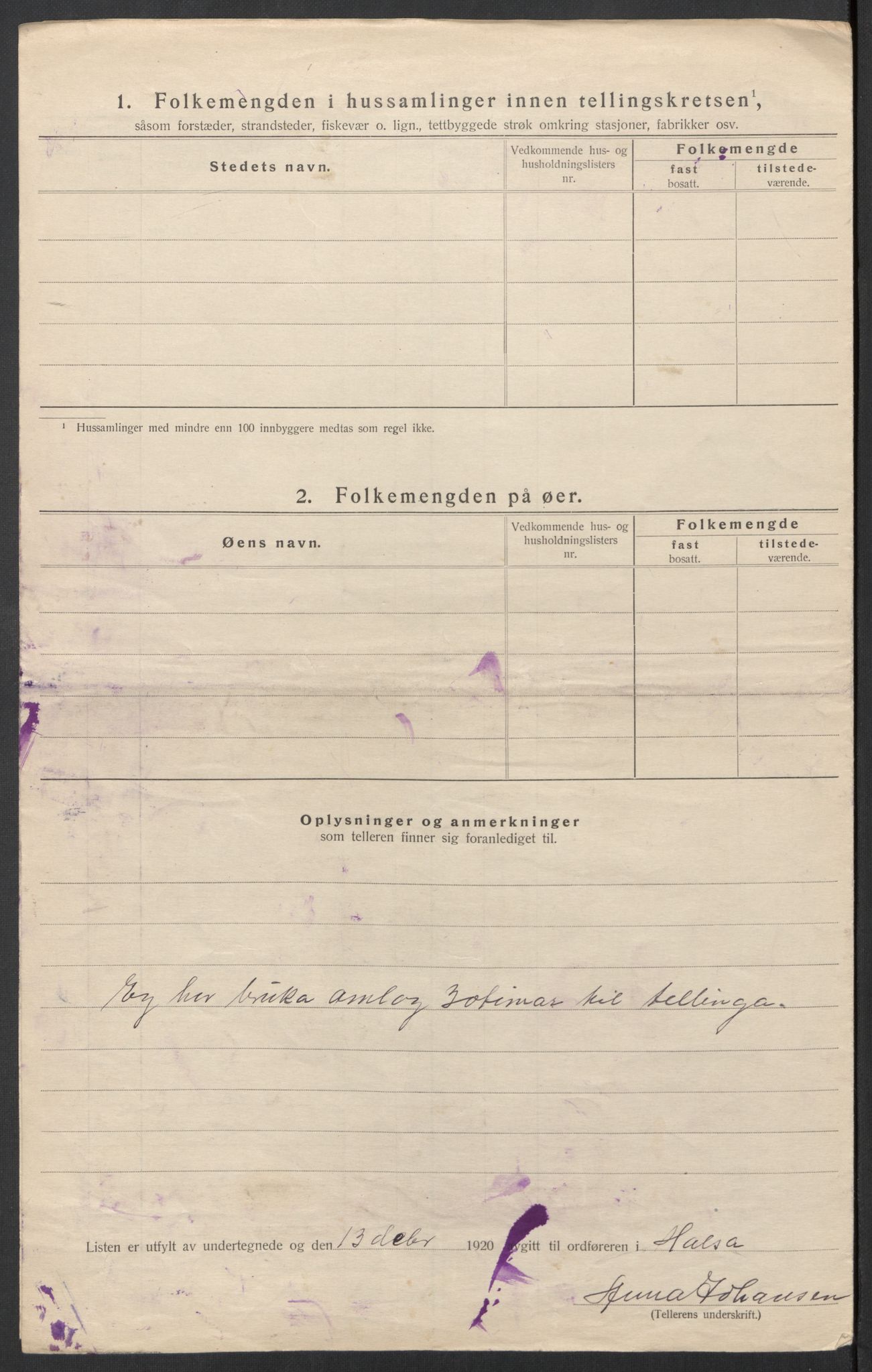 SAT, 1920 census for Halsa, 1920, p. 18