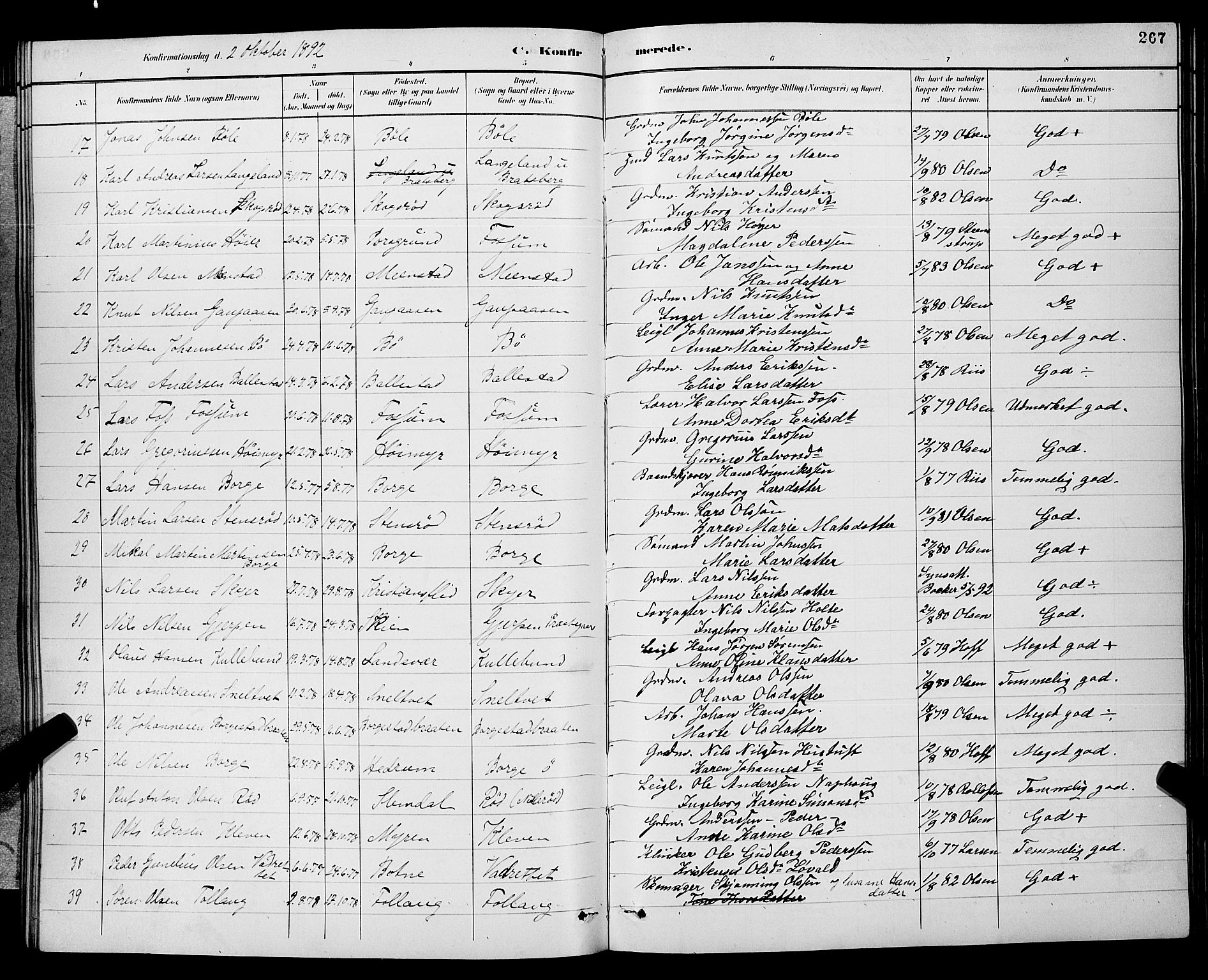 Gjerpen kirkebøker, AV/SAKO-A-265/G/Ga/L0002: Parish register (copy) no. I 2, 1883-1900, p. 267