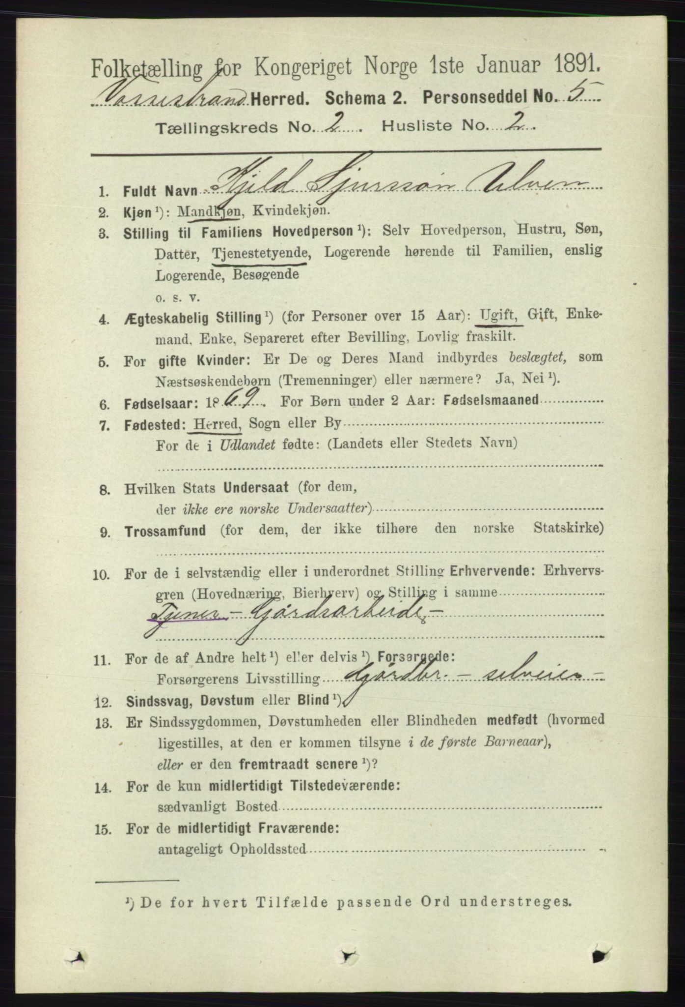 RA, 1891 census for 1236 Vossestrand, 1891, p. 729