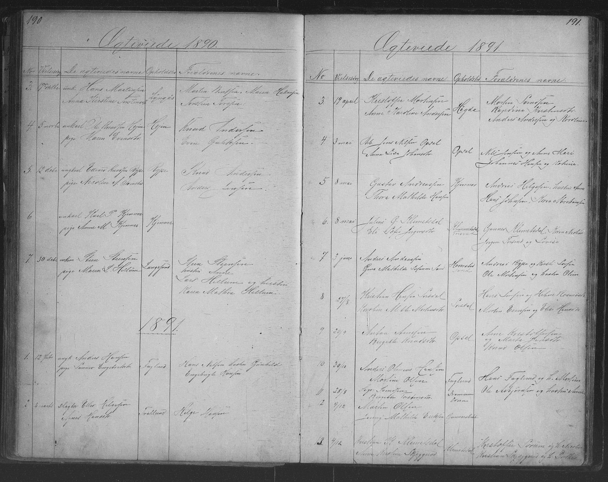 Lier kirkebøker, SAKO/A-230/G/Gc/L0001: Parish register (copy) no. III 1, 1873-1903, p. 190-191