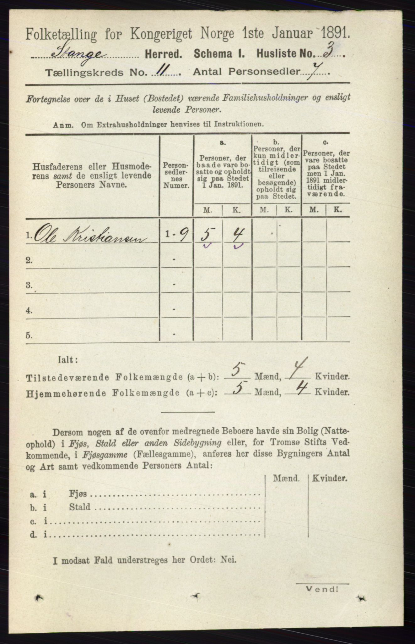 RA, 1891 census for 0417 Stange, 1891, p. 7433