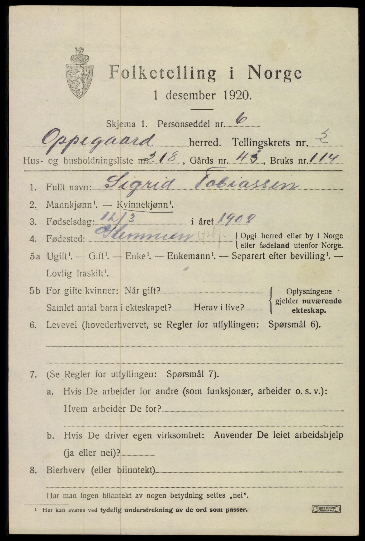 SAO, 1920 census for Oppegård, 1920, p. 4683