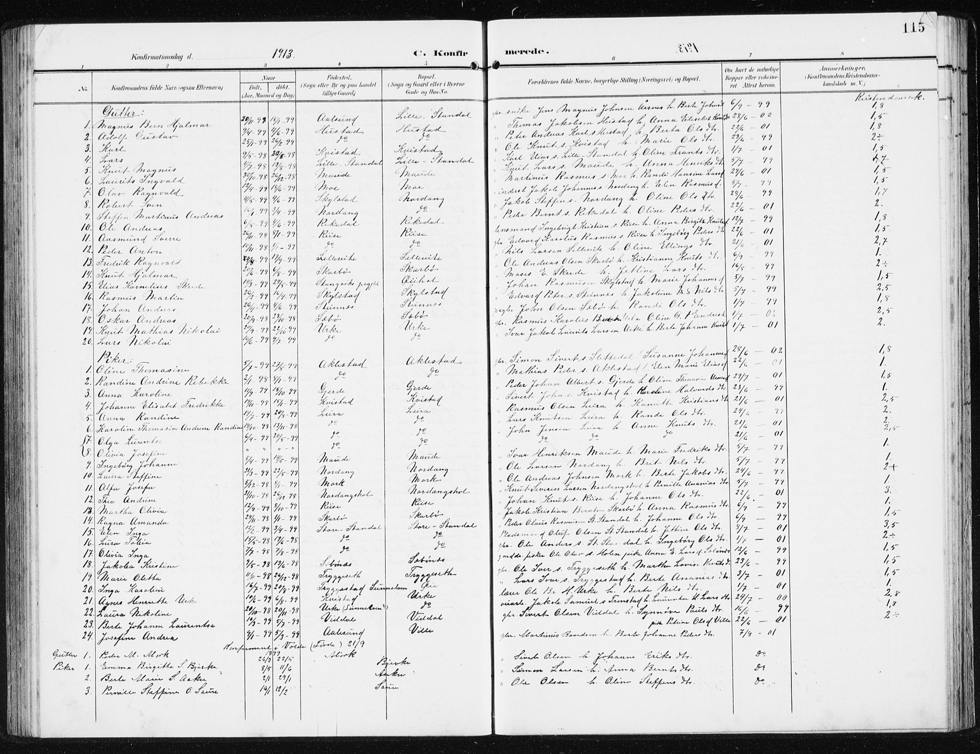 Ministerialprotokoller, klokkerbøker og fødselsregistre - Møre og Romsdal, SAT/A-1454/515/L0216: Parish register (copy) no. 515C03, 1906-1941, p. 115