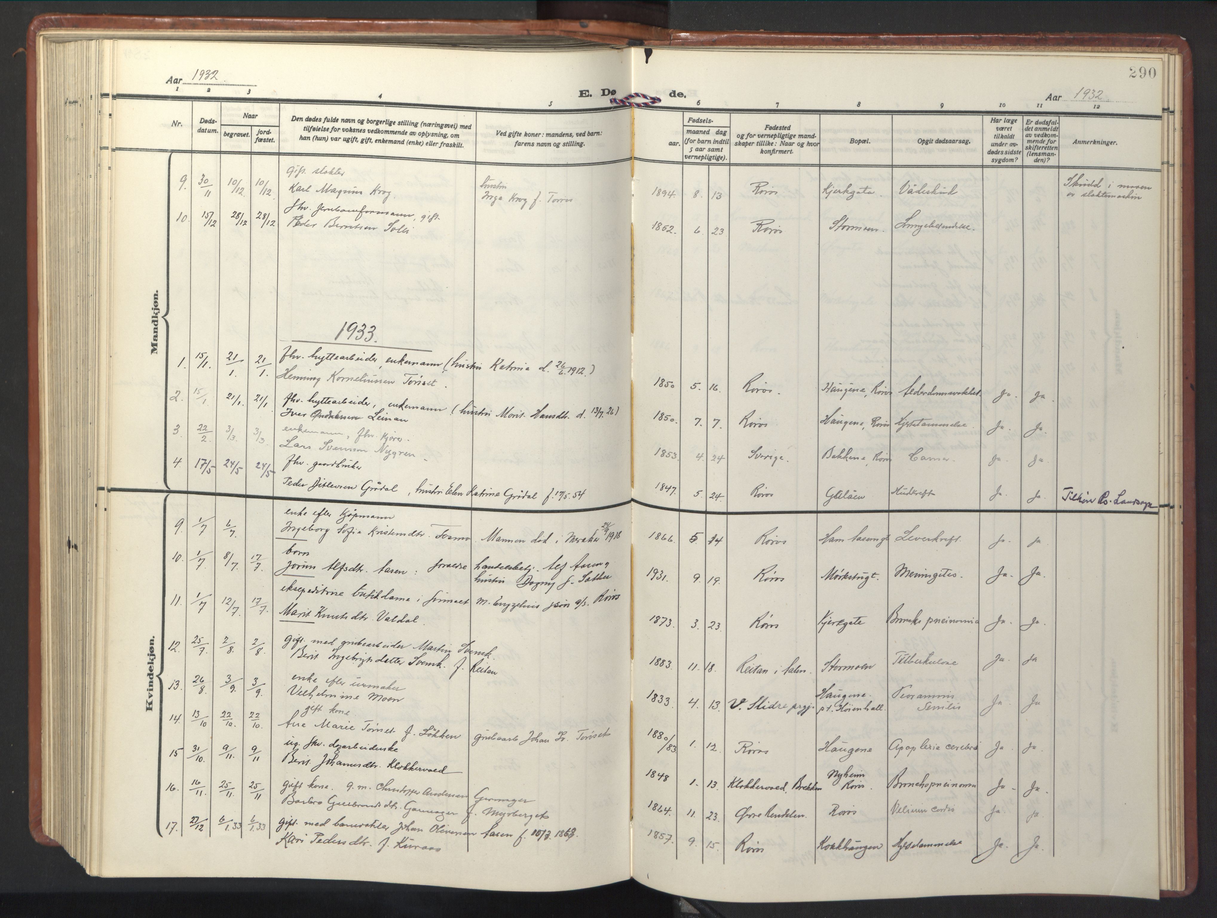Ministerialprotokoller, klokkerbøker og fødselsregistre - Sør-Trøndelag, AV/SAT-A-1456/681/L0943: Parish register (copy) no. 681C07, 1926-1954, p. 290