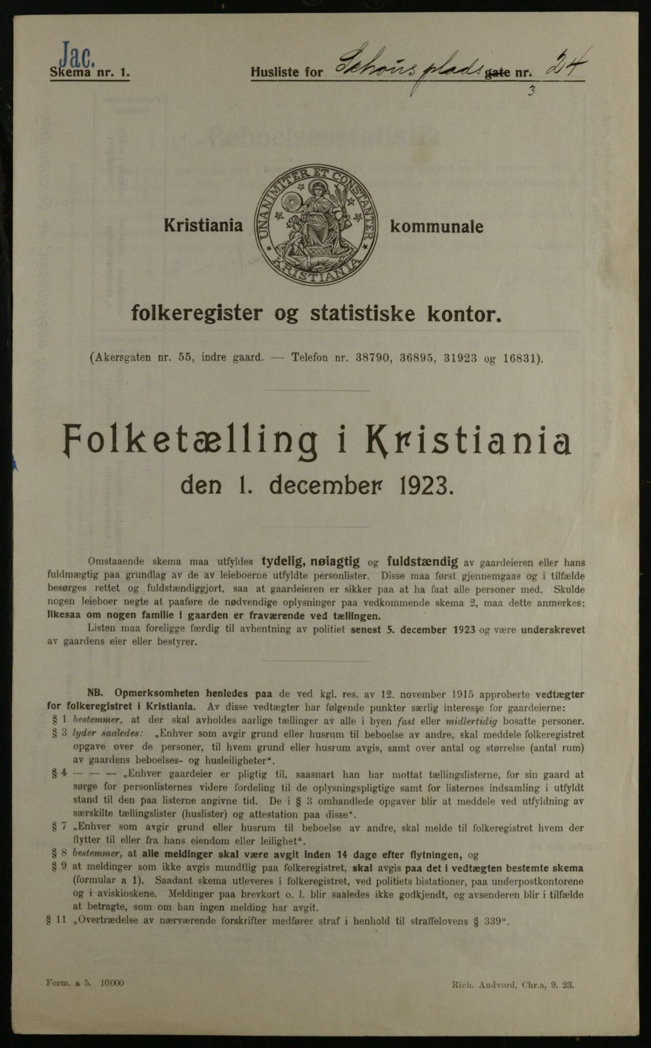 OBA, Municipal Census 1923 for Kristiania, 1923, p. 100319