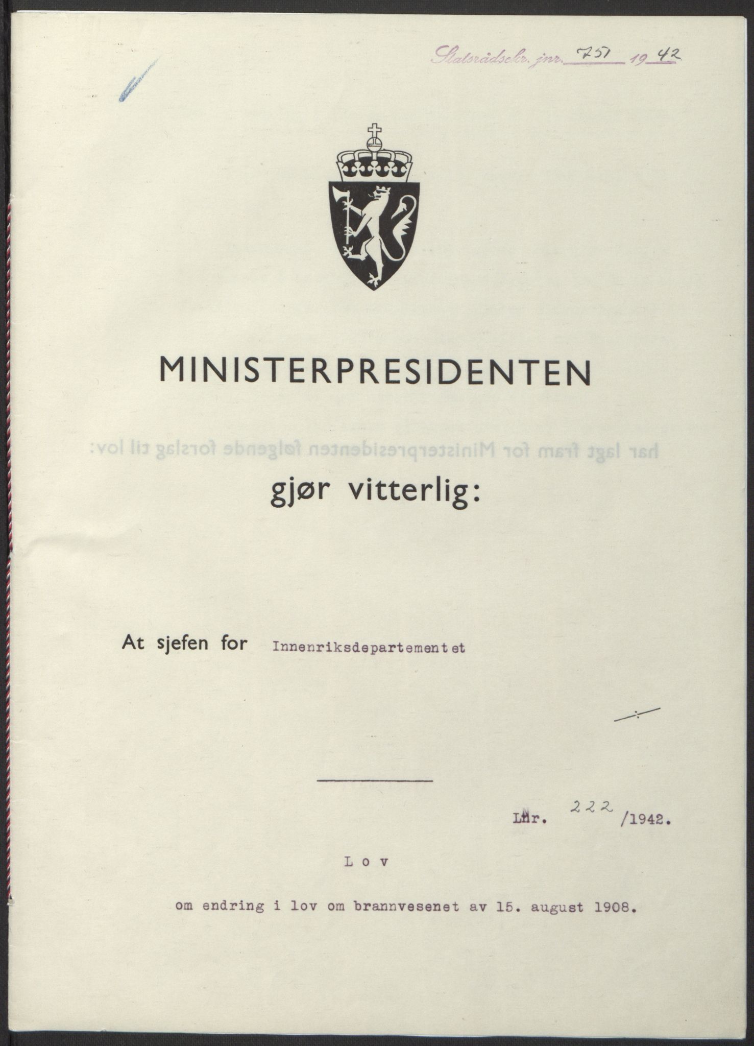 NS-administrasjonen 1940-1945 (Statsrådsekretariatet, de kommisariske statsråder mm), RA/S-4279/D/Db/L0098: Lover II, 1942, p. 528