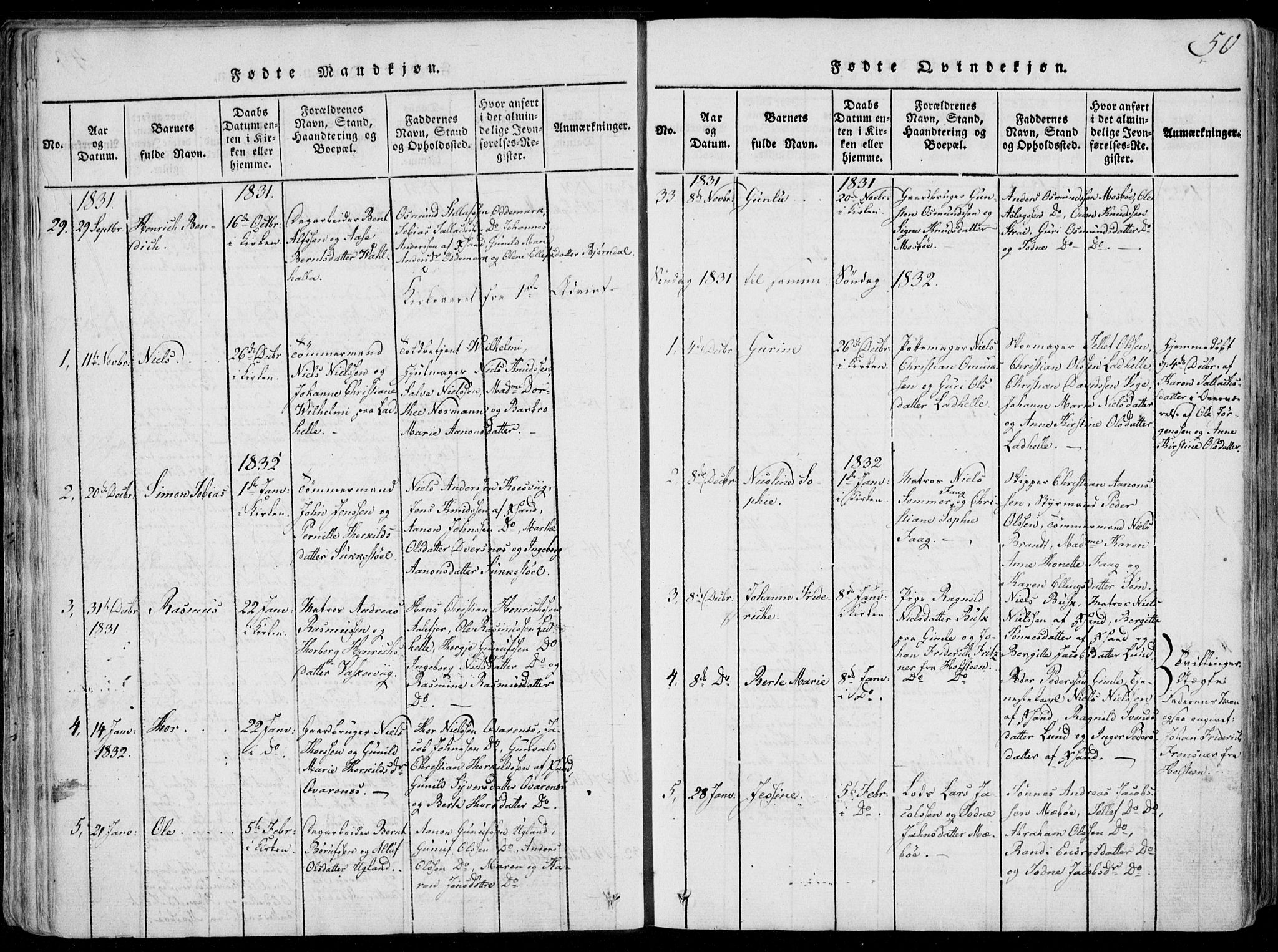 Oddernes sokneprestkontor, AV/SAK-1111-0033/F/Fa/Faa/L0005: Parish register (official) no. A 5, 1820-1838, p. 50