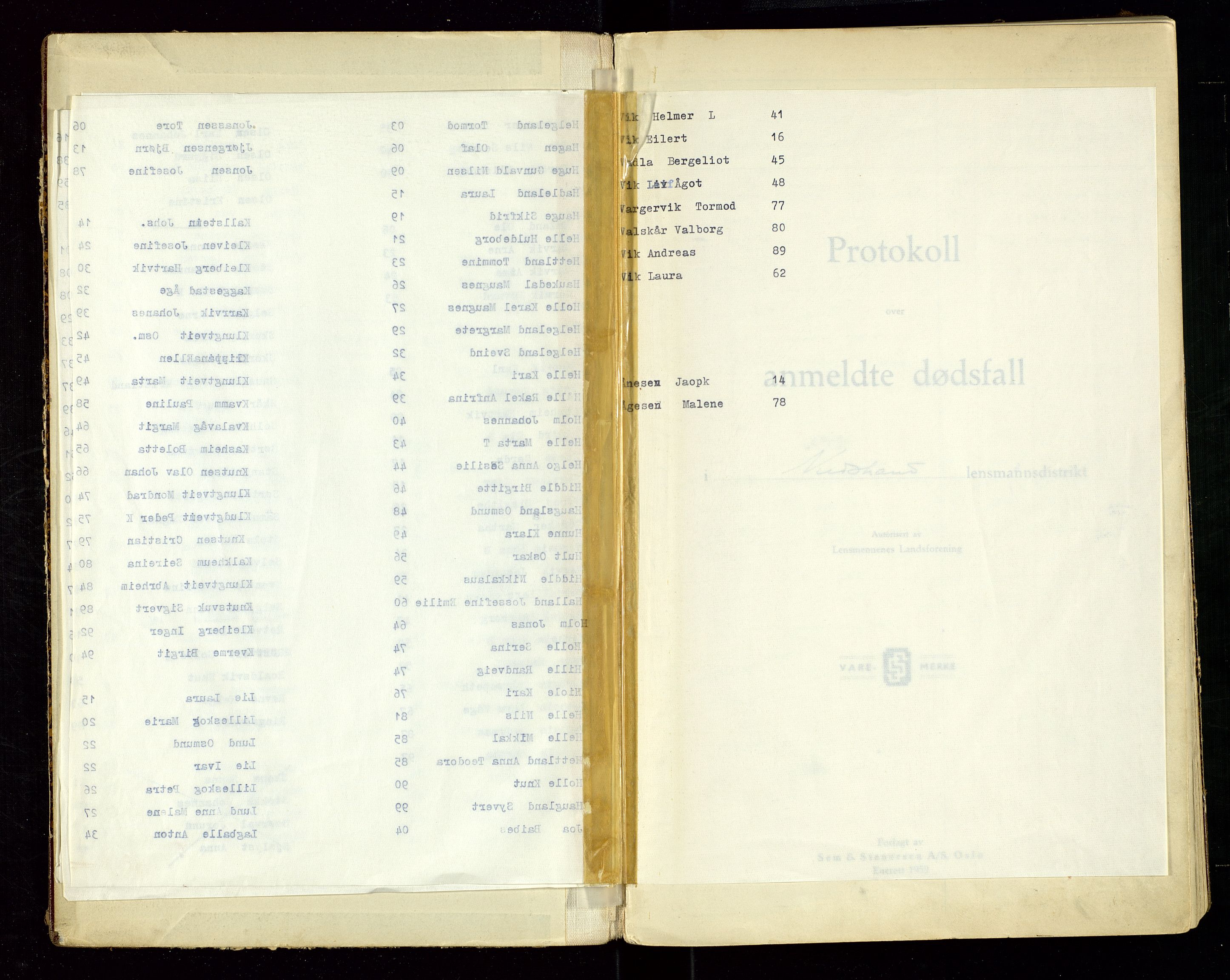 Nedstrand lensmannskontor, AV/SAST-A-100236/Gga/L0004: "Protokoll over anmeldte dødsfall i Nedstrand lensmannsdistrikt", 1940-1953