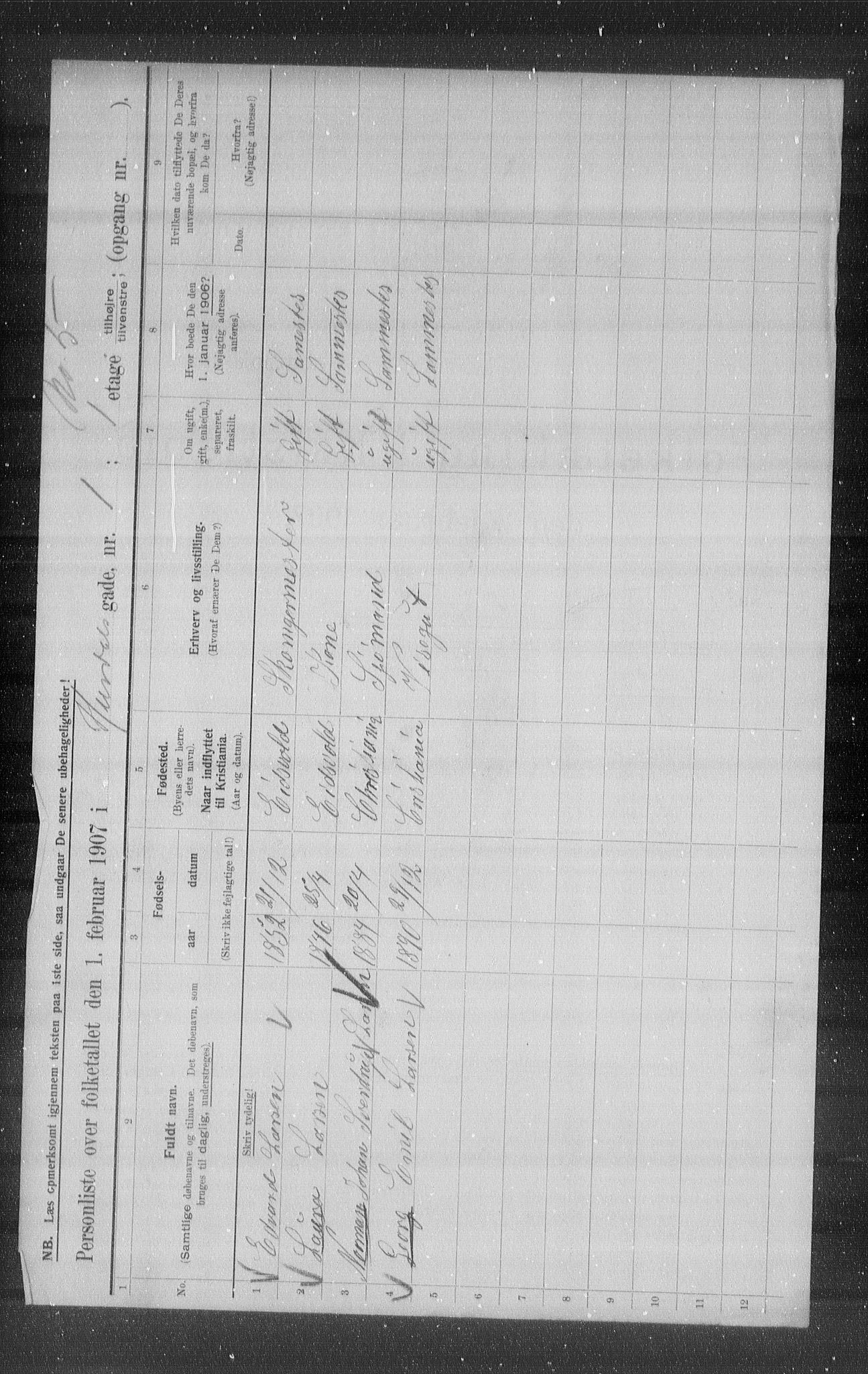 OBA, Municipal Census 1907 for Kristiania, 1907, p. 21673