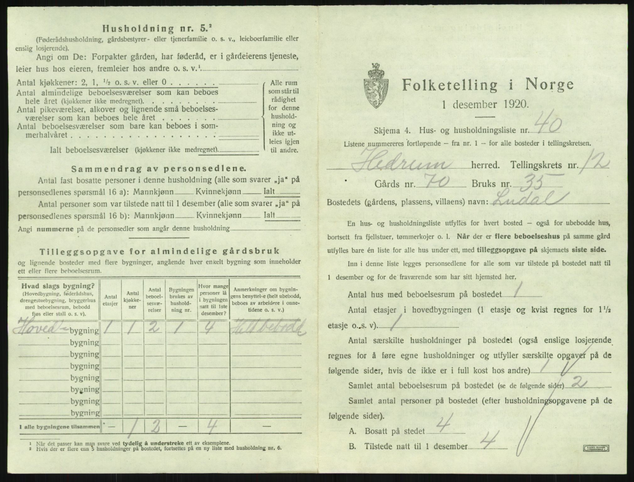 SAKO, 1920 census for Hedrum, 1920, p. 1157