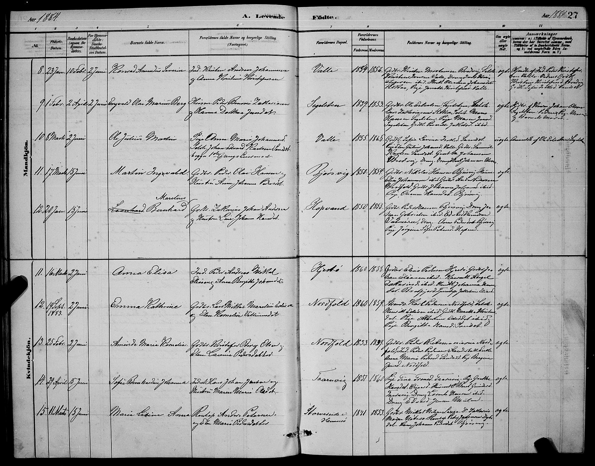 Ministerialprotokoller, klokkerbøker og fødselsregistre - Nordland, AV/SAT-A-1459/853/L0772: Parish register (official) no. 853A11, 1881-1900, p. 27