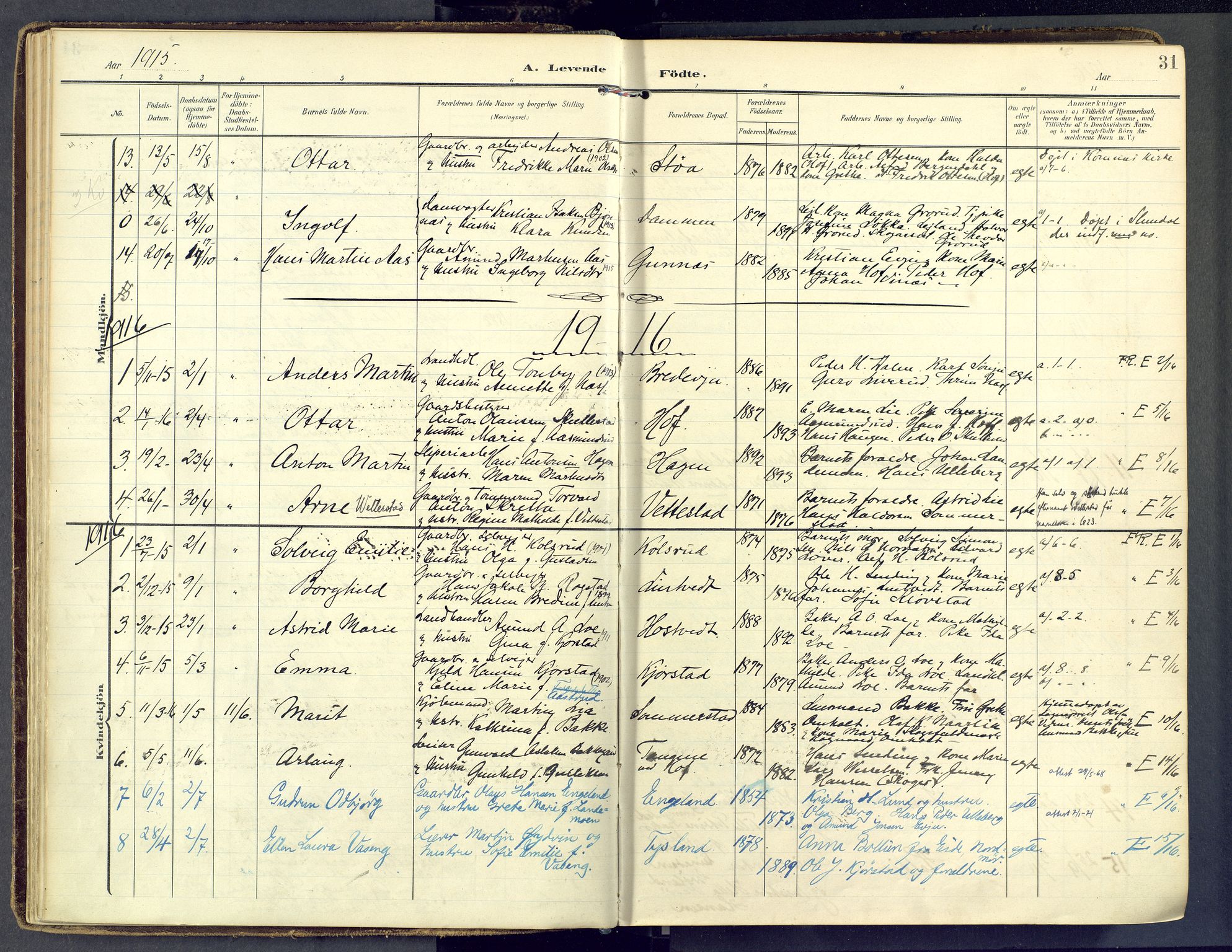 Sandsvær kirkebøker, AV/SAKO-A-244/F/Fb/L0002: Parish register (official) no. II 2, 1906-1956, p. 31