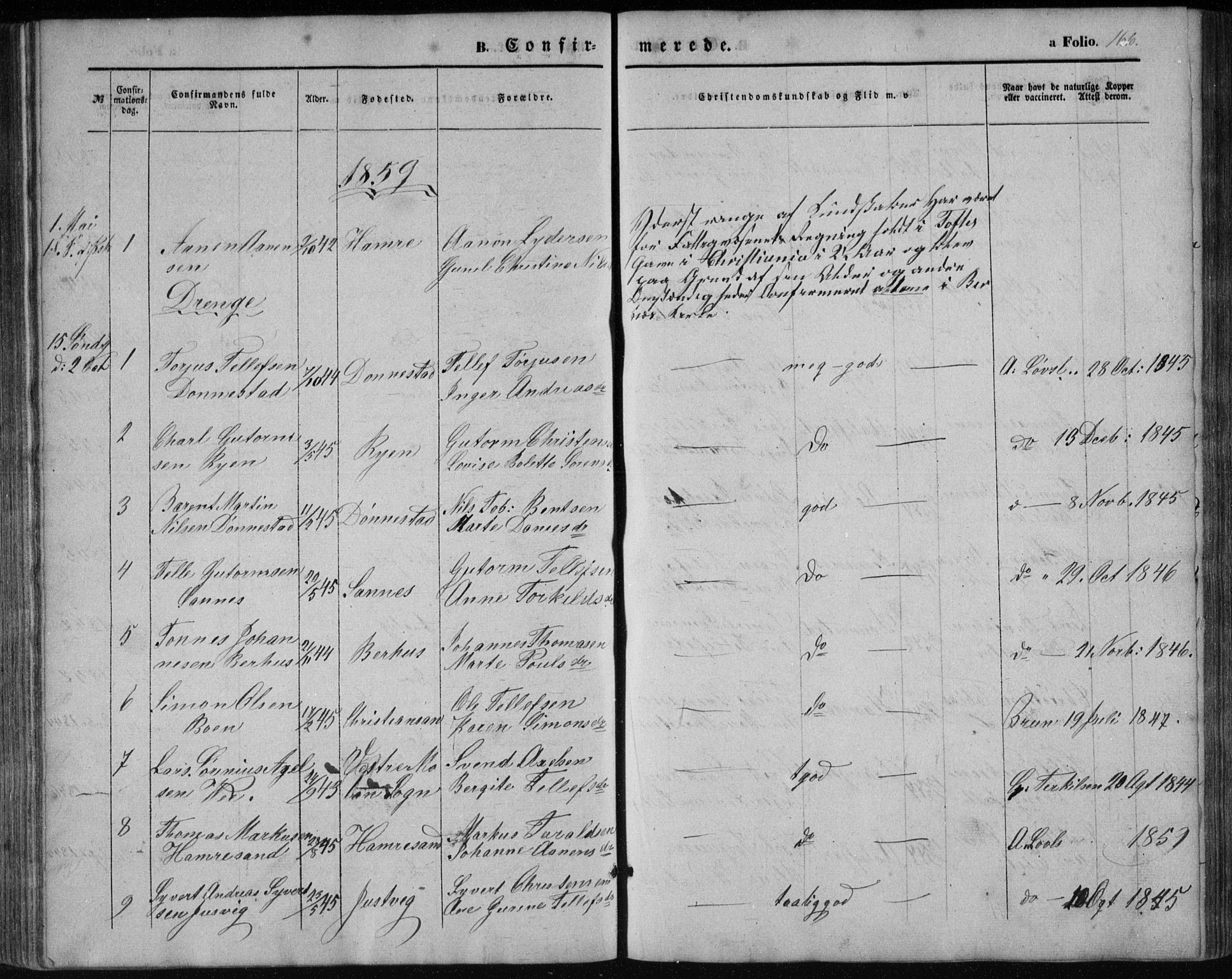 Tveit sokneprestkontor, AV/SAK-1111-0043/F/Fb/L0003: Parish register (copy) no. B 3, 1854-1886, p. 166