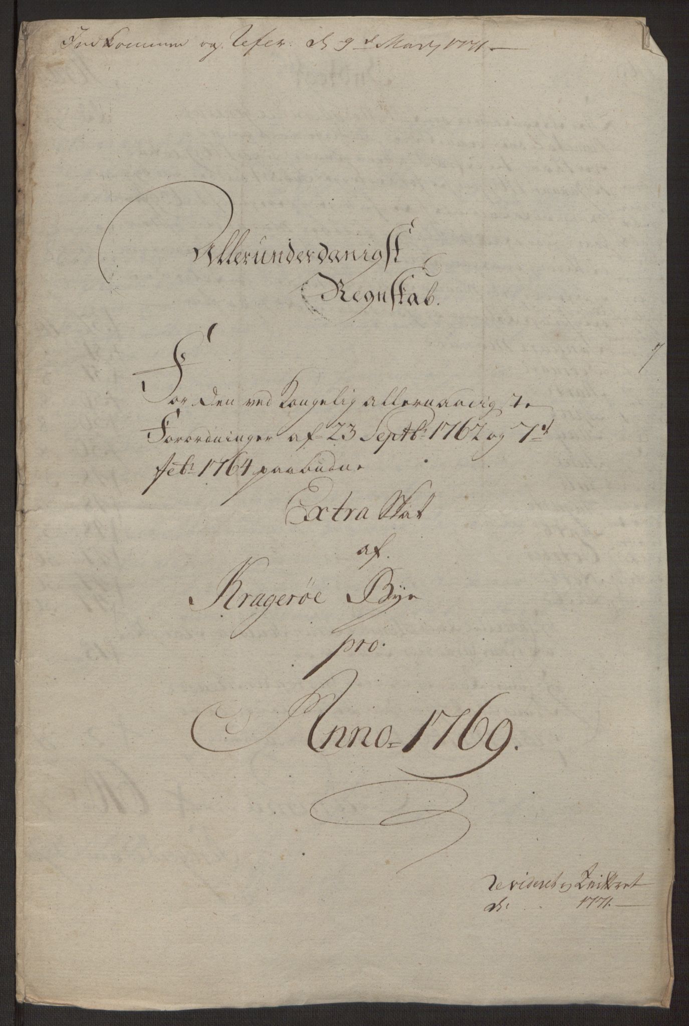 Rentekammeret inntil 1814, Reviderte regnskaper, Byregnskaper, RA/EA-4066/R/Rk/L0218/0003: [K2] Kontribusjonsregnskap / Ekstra- og rangskatt, 1768-1772, p. 22