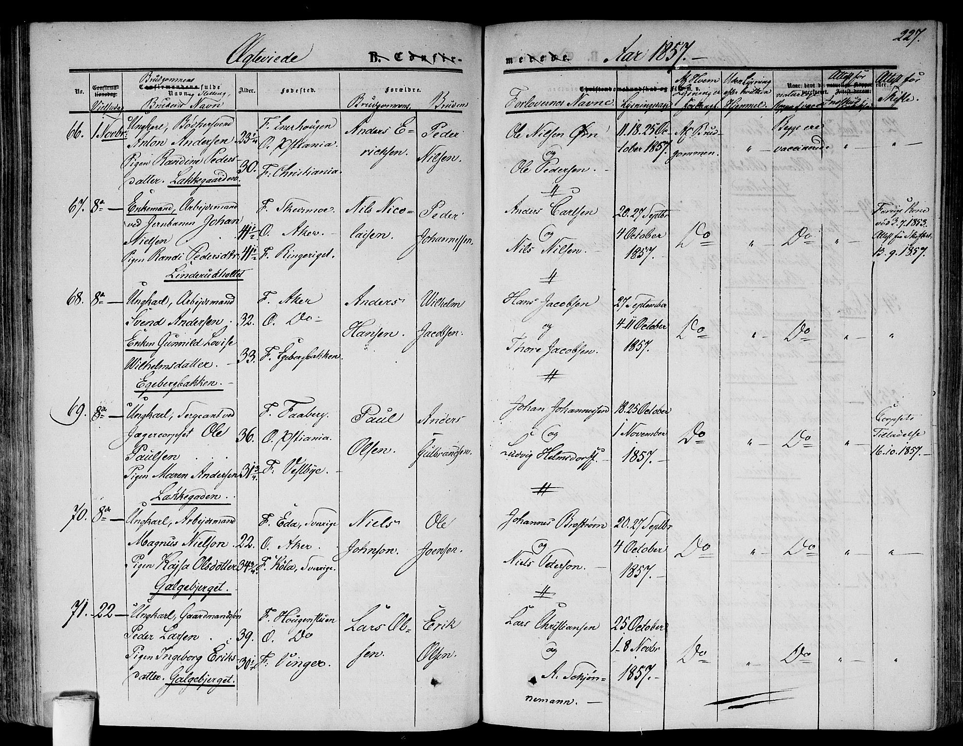 Gamlebyen prestekontor Kirkebøker, SAO/A-10884/F/Fa/L0004: Parish register (official) no. 4, 1850-1857, p. 227