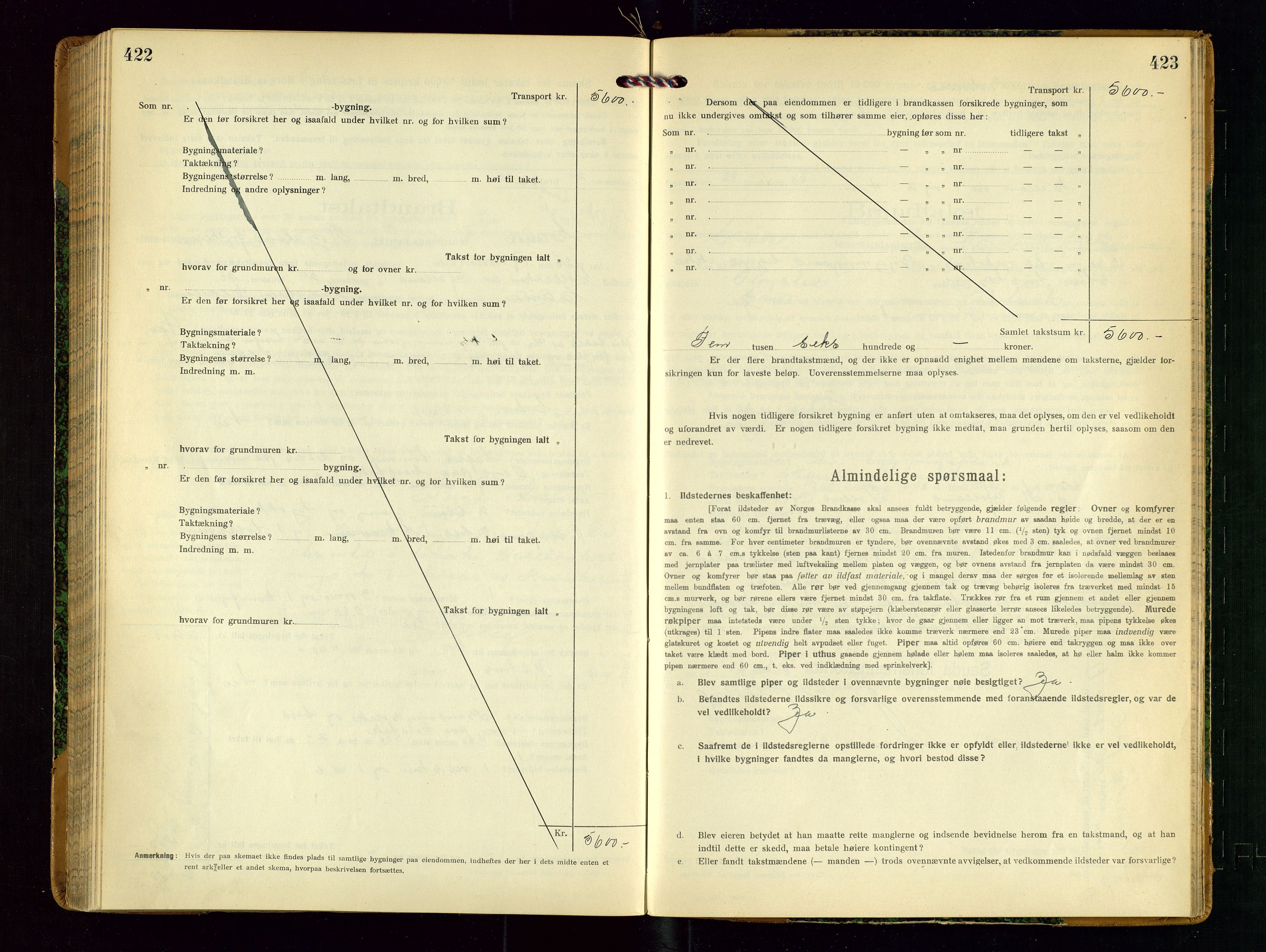 Sauda lensmannskontor, SAST/A-100177/Gob/L0002: Branntakstprotokoll - skjematakst, 1916-1928, p. 422-423