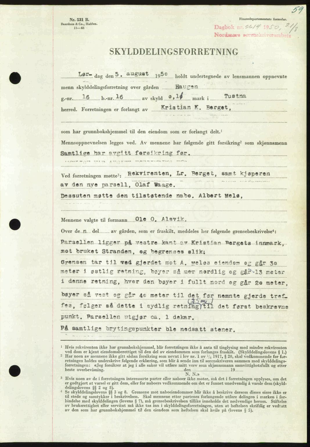 Nordmøre sorenskriveri, AV/SAT-A-4132/1/2/2Ca: Mortgage book no. A116, 1950-1950, Diary no: : 2614/1950