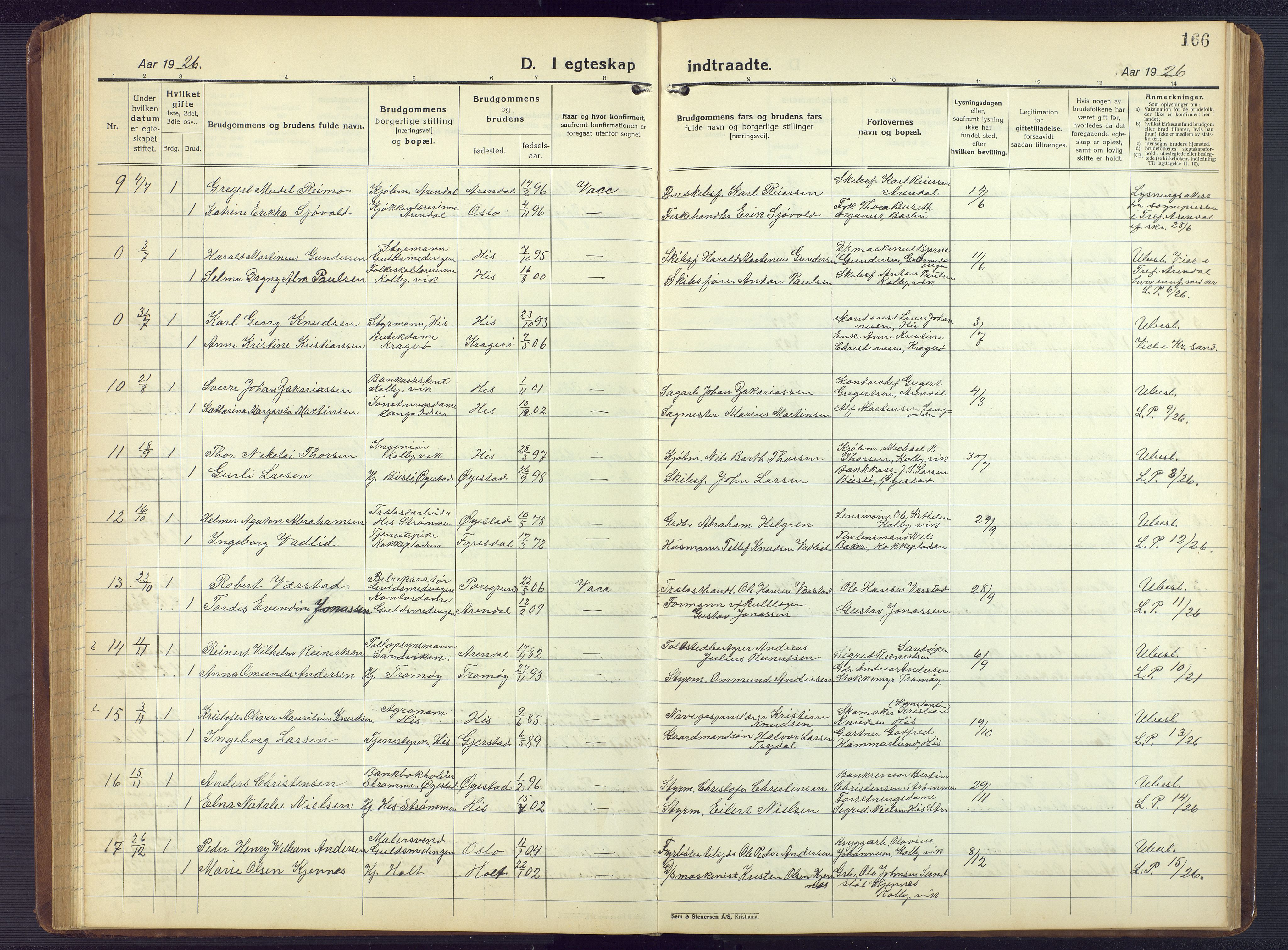Hisøy sokneprestkontor, SAK/1111-0020/F/Fb/L0005: Parish register (copy) no. B 5, 1924-1946, p. 166
