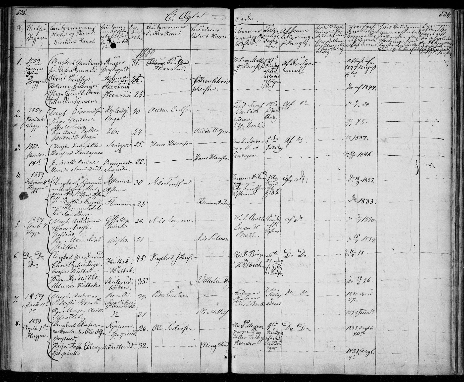 Modum kirkebøker, AV/SAKO-A-234/F/Fa/L0008: Parish register (official) no. 8, 1851-1859, p. 535-536