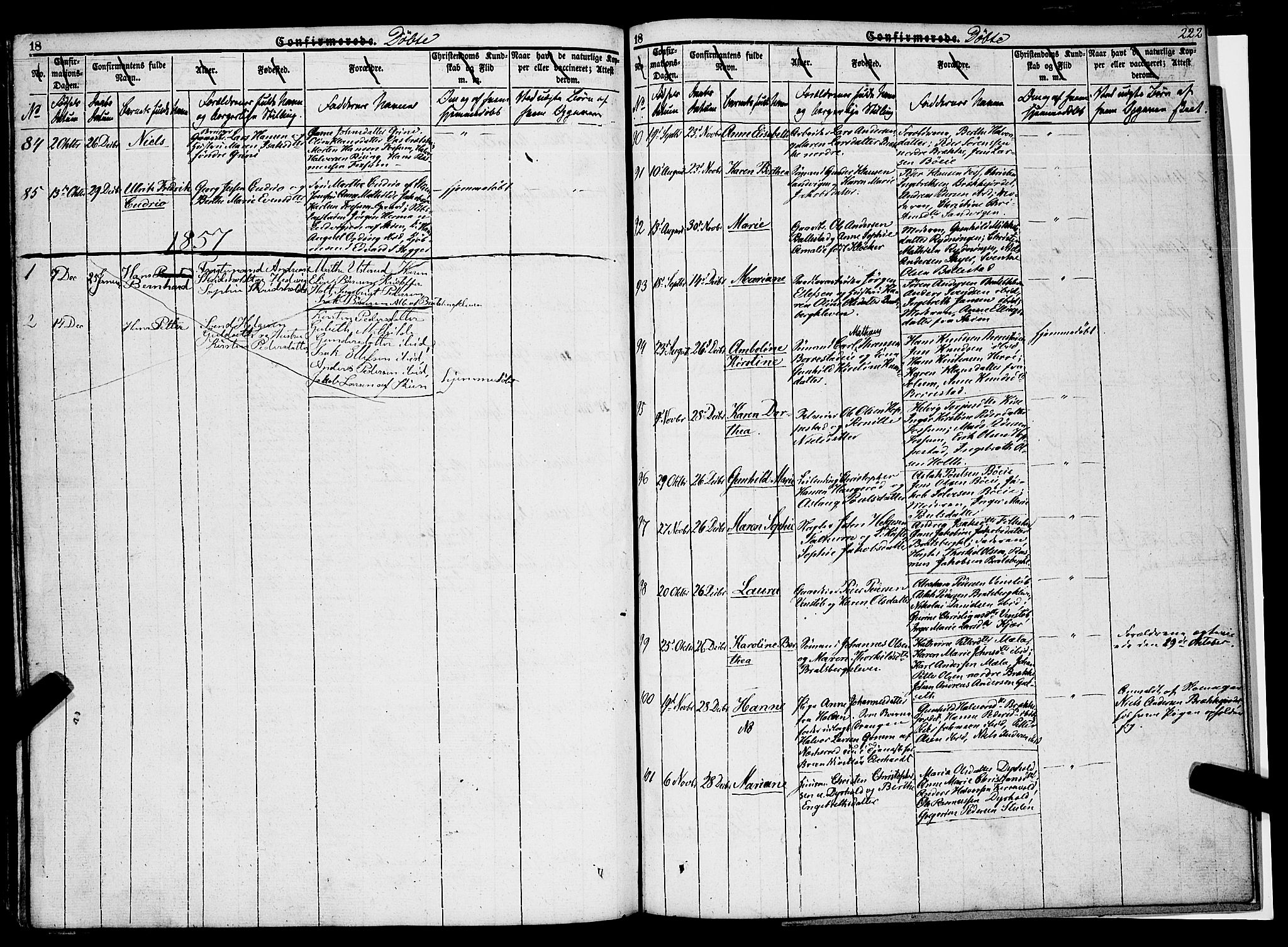 Gjerpen kirkebøker, SAKO/A-265/F/Fa/L0007a: Parish register (official) no. I 7A, 1834-1857, p. 222