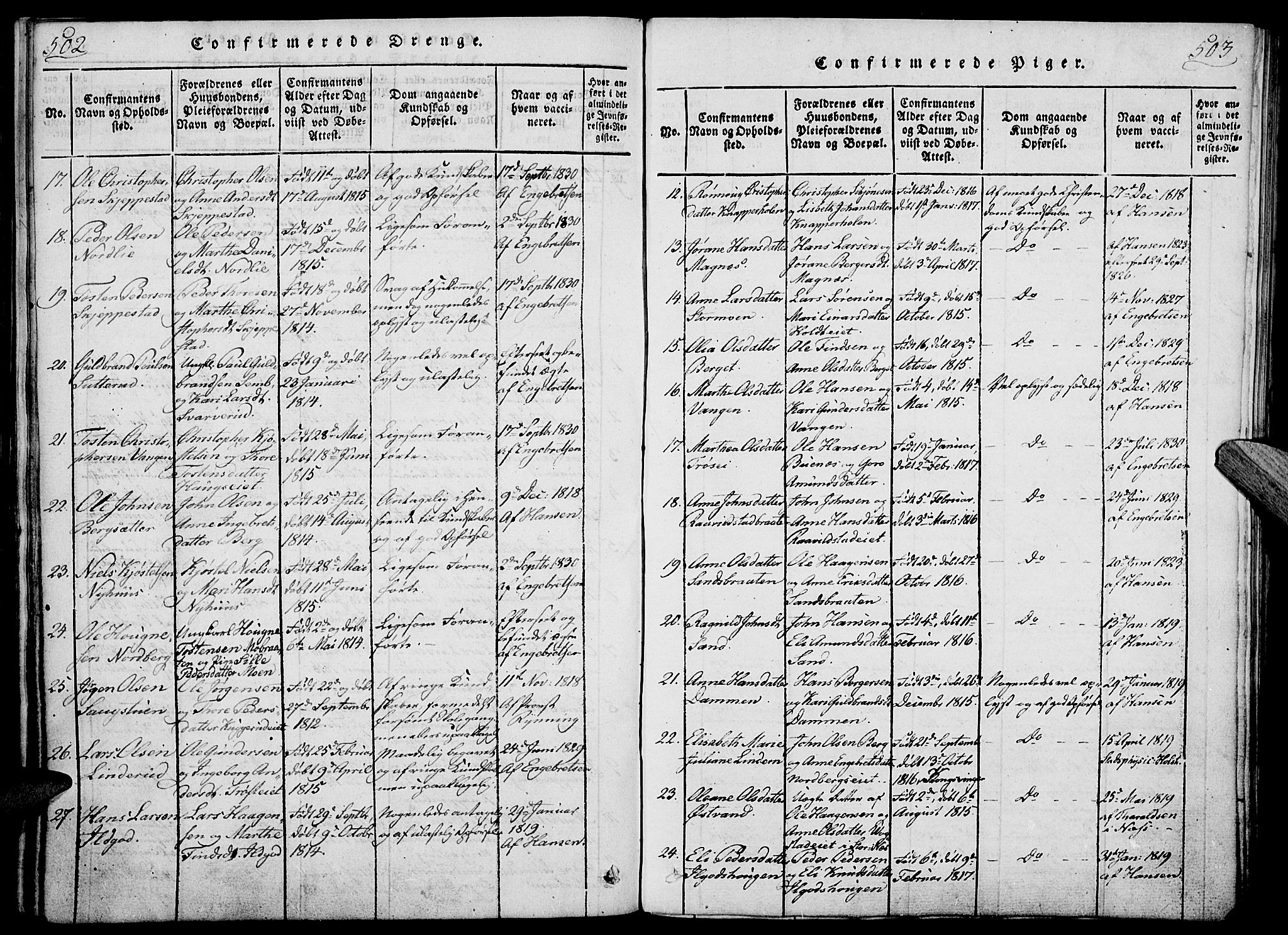 Nord-Odal prestekontor, AV/SAH-PREST-032/H/Ha/Haa/L0001: Parish register (official) no. 1, 1819-1838, p. 502-503