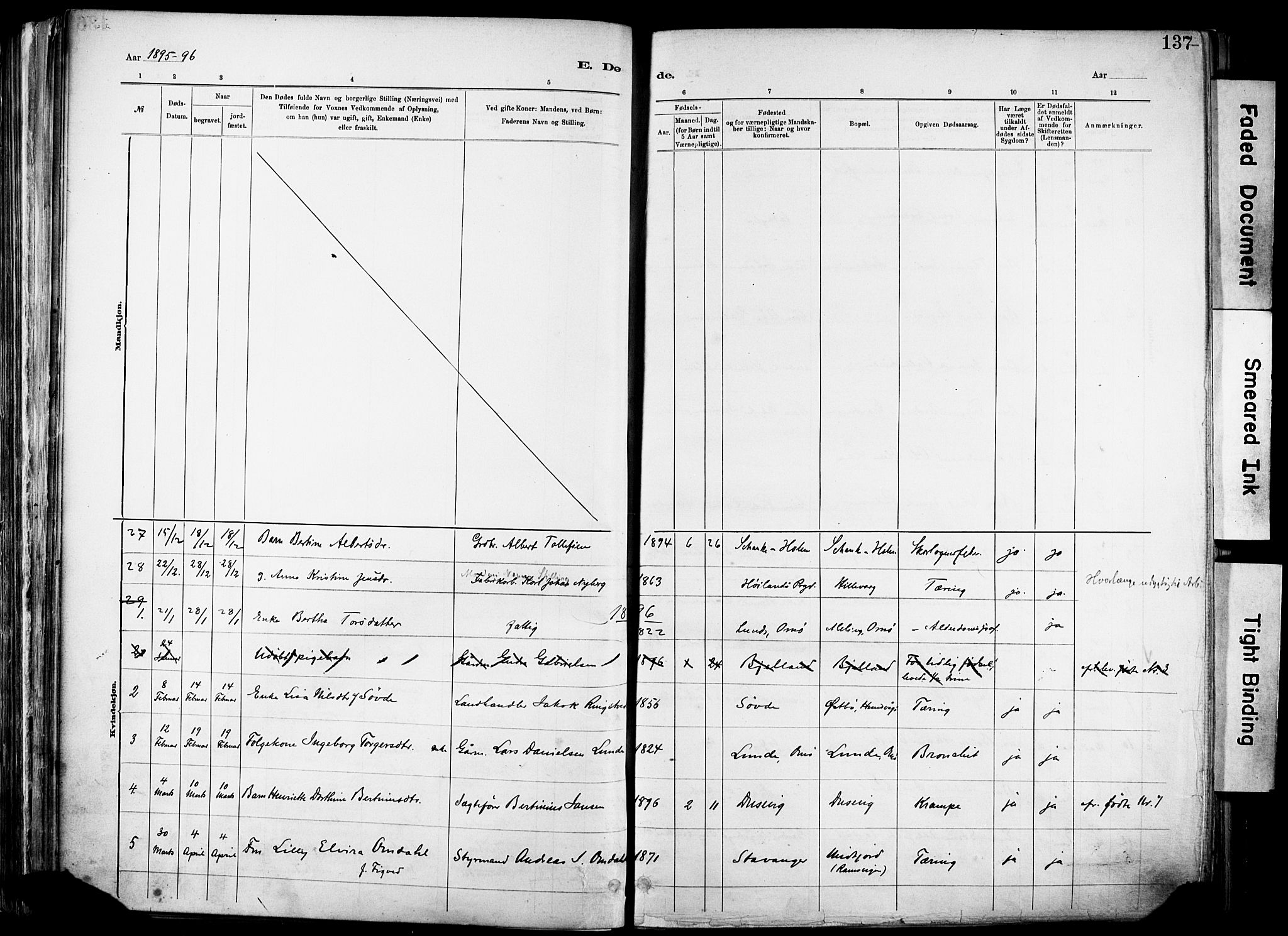 Hetland sokneprestkontor, SAST/A-101826/30/30BA/L0012: Parish register (official) no. A 12, 1882-1912, p. 137