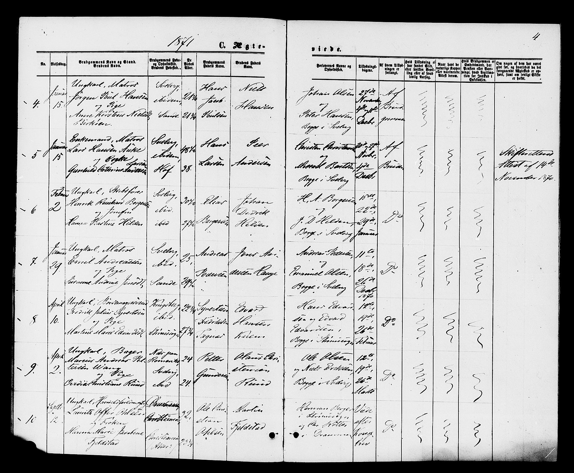 Strømm kirkebøker, AV/SAKO-A-322/F/Fa/L0003: Parish register (official) no. I 3, 1870-1877, p. 4