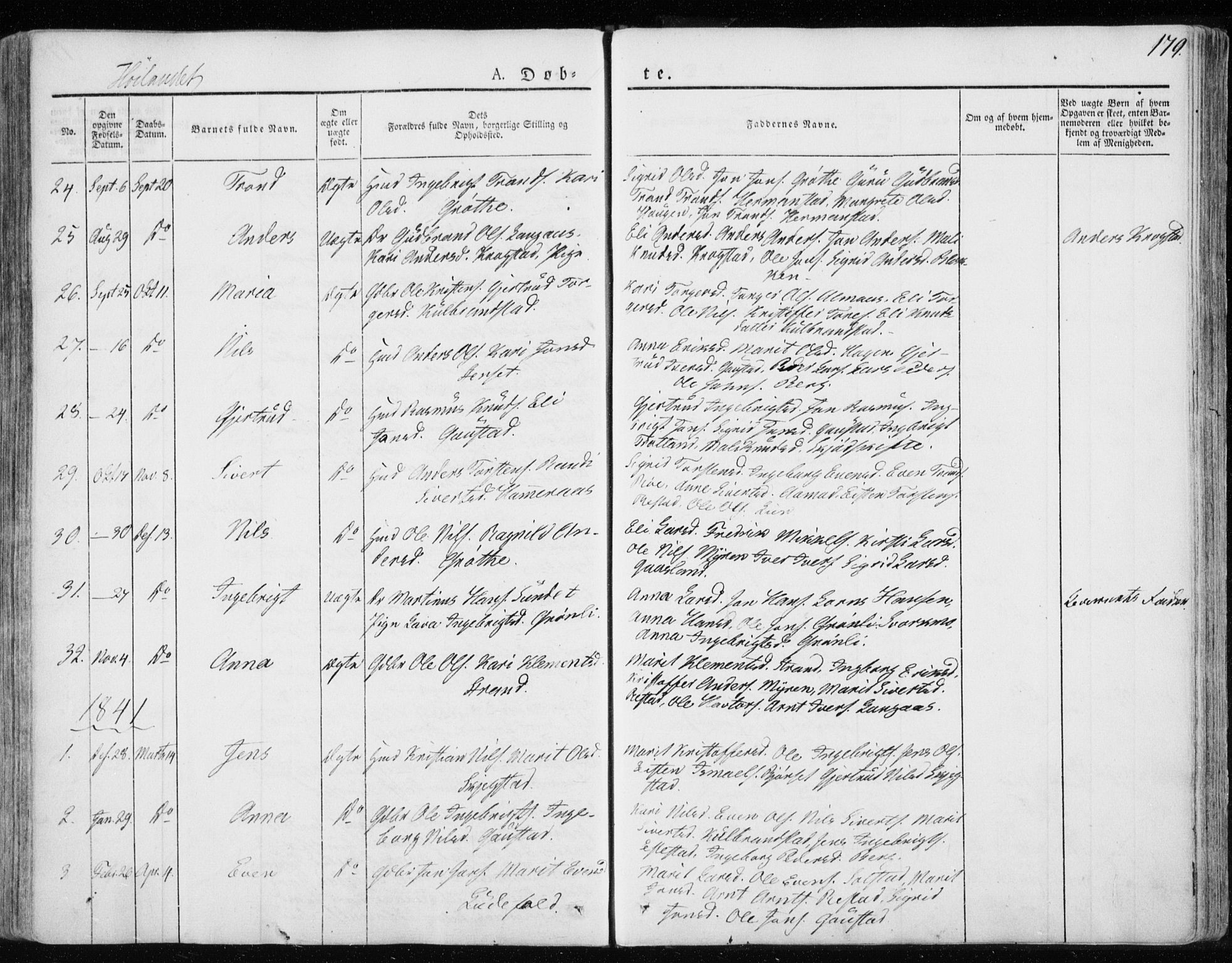 Ministerialprotokoller, klokkerbøker og fødselsregistre - Sør-Trøndelag, AV/SAT-A-1456/691/L1069: Parish register (official) no. 691A04, 1826-1841, p. 179