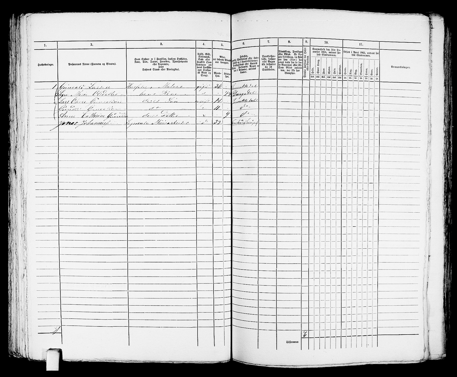 RA, 1865 census for Kragerø/Kragerø, 1865, p. 210