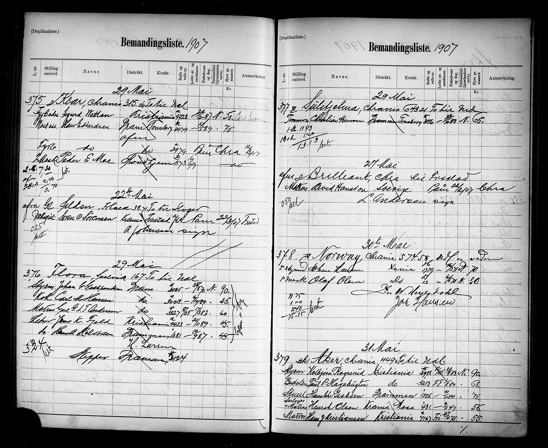 Oslo mønstringskontor, AV/SAO-A-10569g/G/Ga/L0010: Mønstringsjournal, 1906-1907