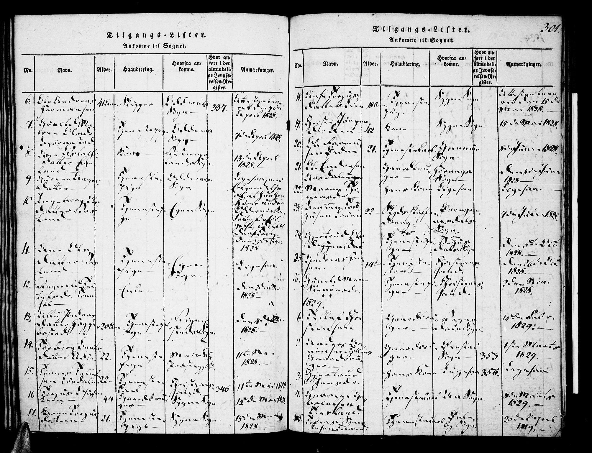 Tveit sokneprestkontor, SAK/1111-0043/F/Fa/L0002: Parish register (official) no. A 2, 1820-1830, p. 301