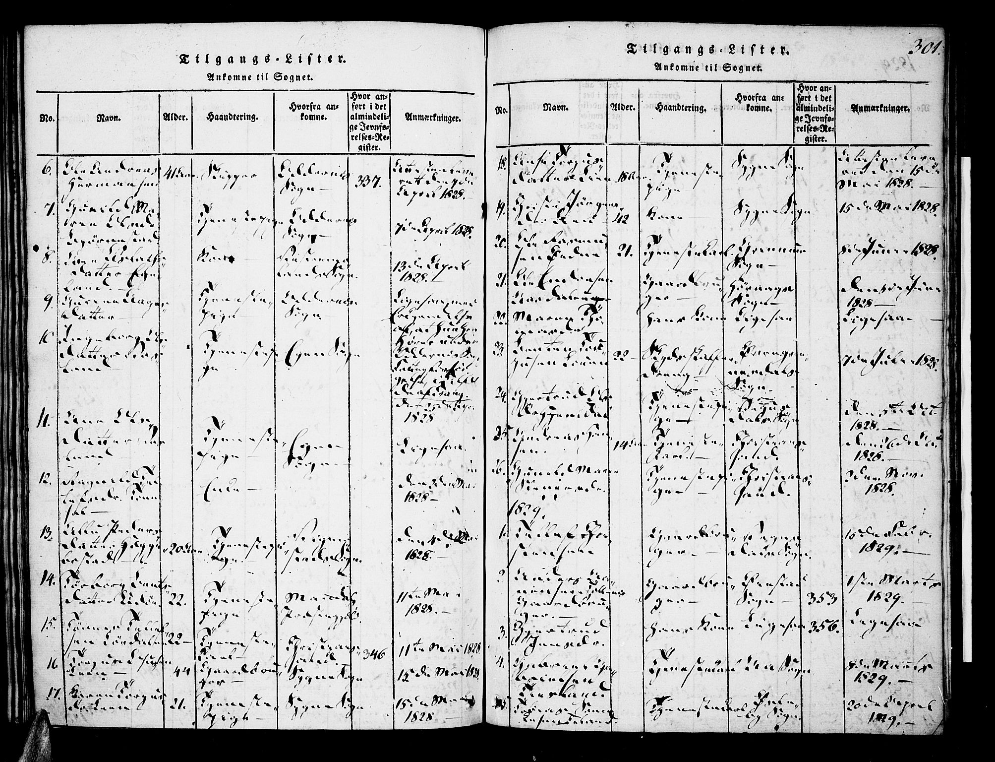 Tveit sokneprestkontor, AV/SAK-1111-0043/F/Fa/L0002: Parish register (official) no. A 2, 1820-1830, p. 301