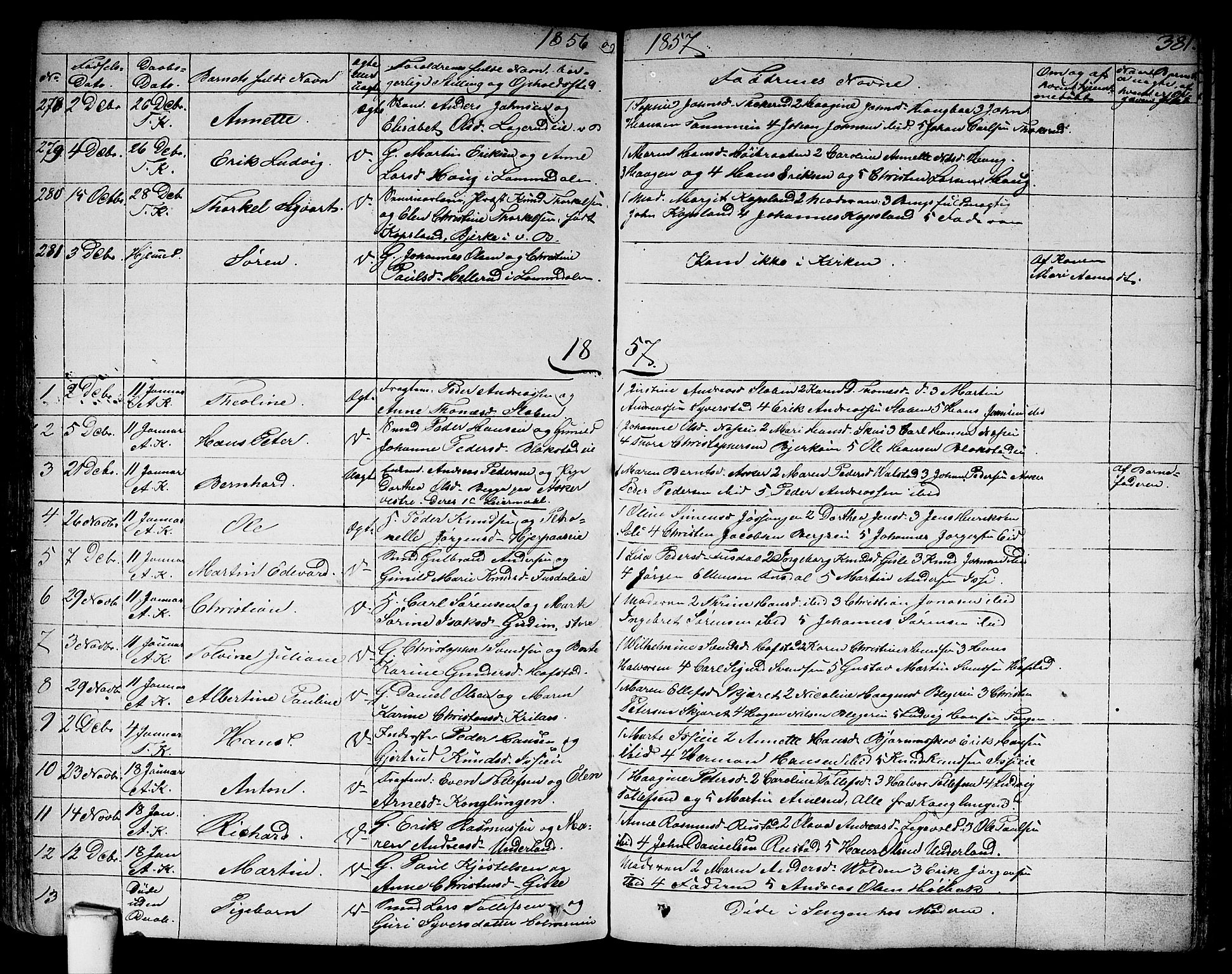 Asker prestekontor Kirkebøker, SAO/A-10256a/F/Fa/L0007: Parish register (official) no. I 7, 1825-1864, p. 381