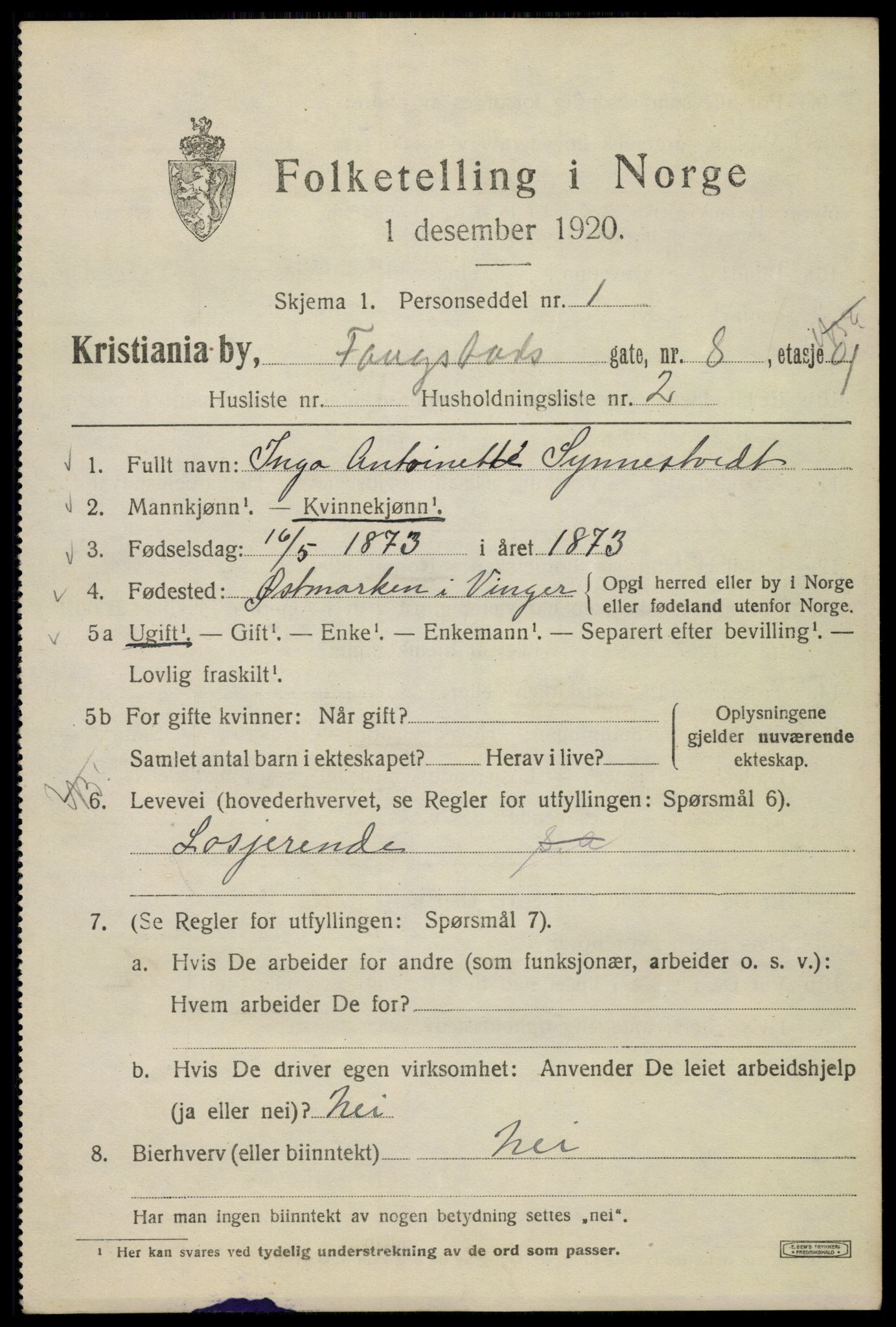 SAO, 1920 census for Kristiania, 1920, p. 232695