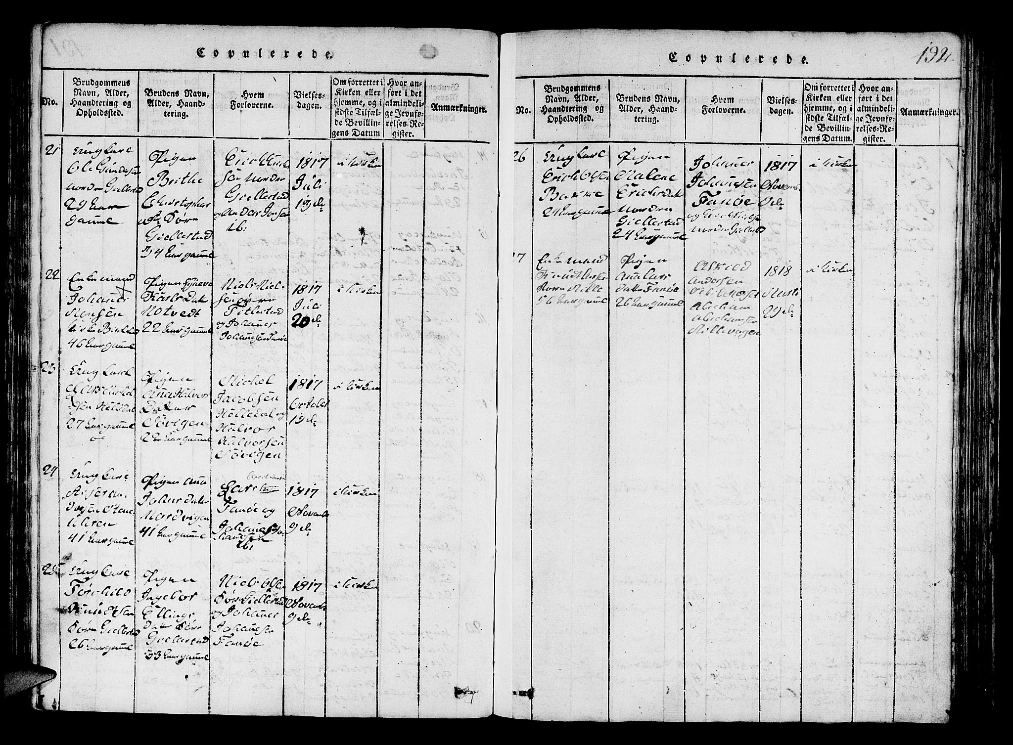 Fana Sokneprestembete, SAB/A-75101/H/Hab/Haba/L0001: Parish register (copy) no. A 1, 1816-1836, p. 192
