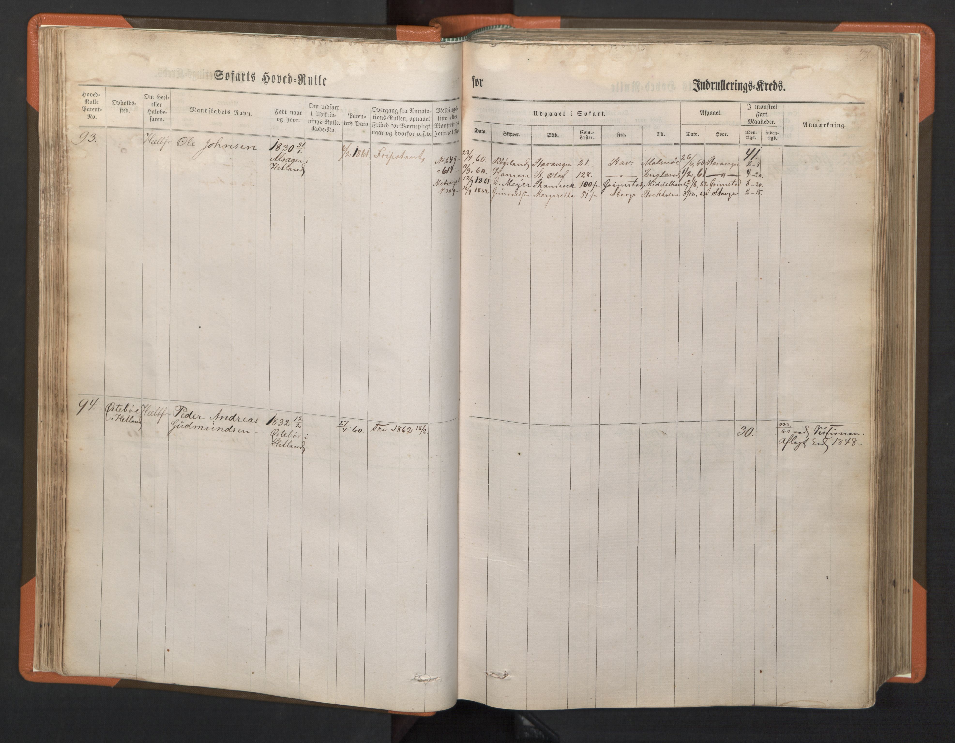 Stavanger sjømannskontor, AV/SAST-A-102006/F/Fb/Fbb/L0001: Sjøfartshovedrulle, patentnr. 1-720 (del 1), 1860-1863, p. 50