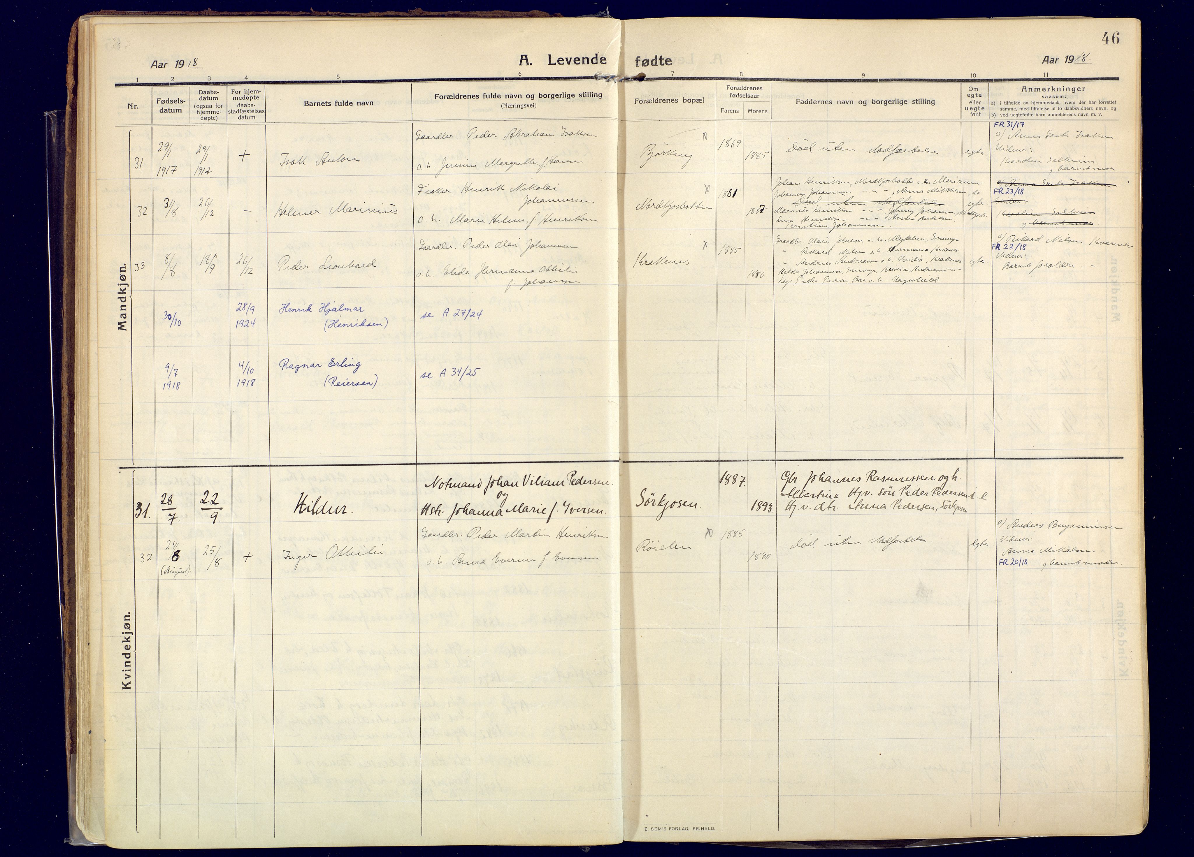 Skjervøy sokneprestkontor, AV/SATØ-S-1300/H/Ha/Haa: Parish register (official) no. 20, 1911-1931, p. 46