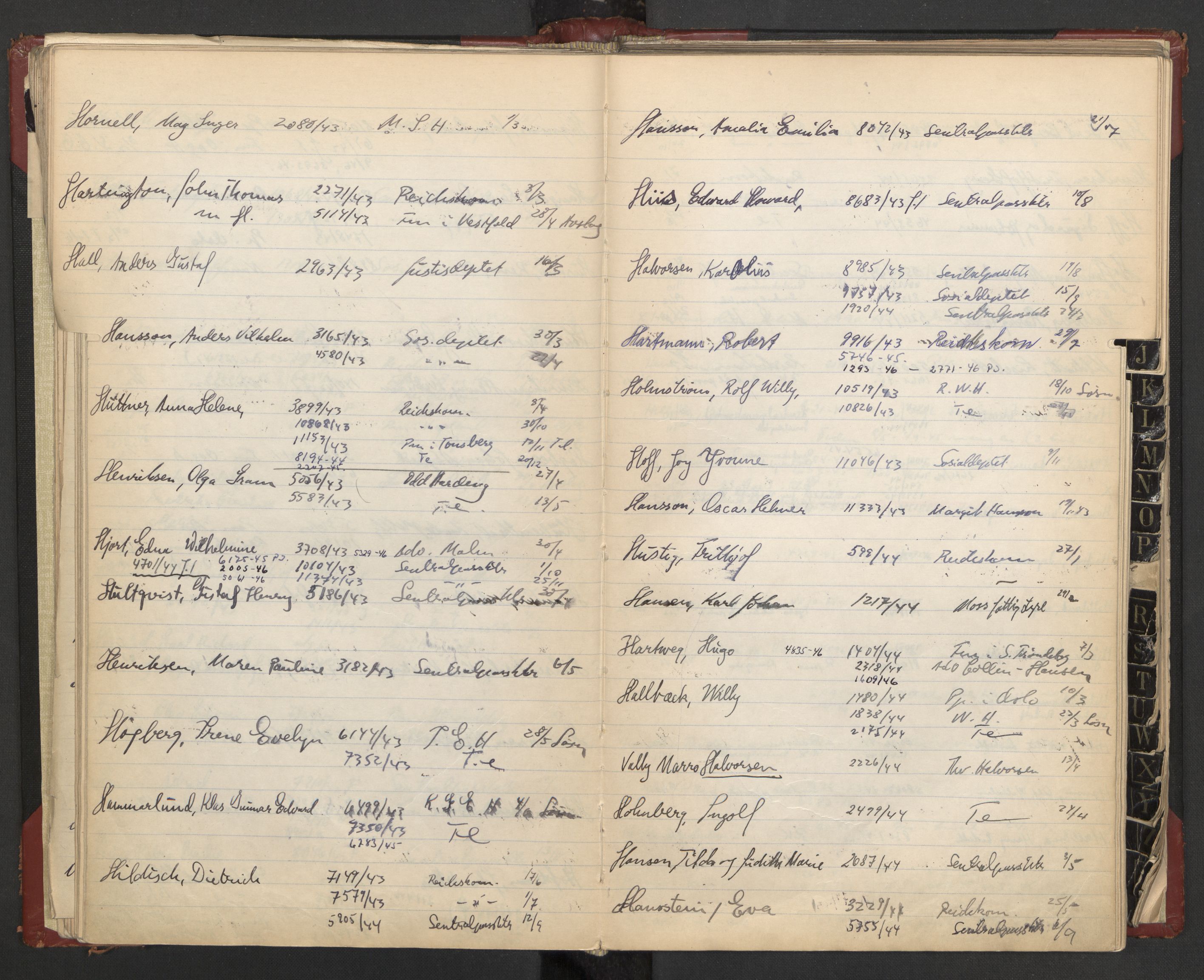 Justisdepartementet, 3. politikontor P3, AV/RA-S-1051/C/Cc/L0002: Journalregister over statsborgersaker, 1940-1946, p. 39