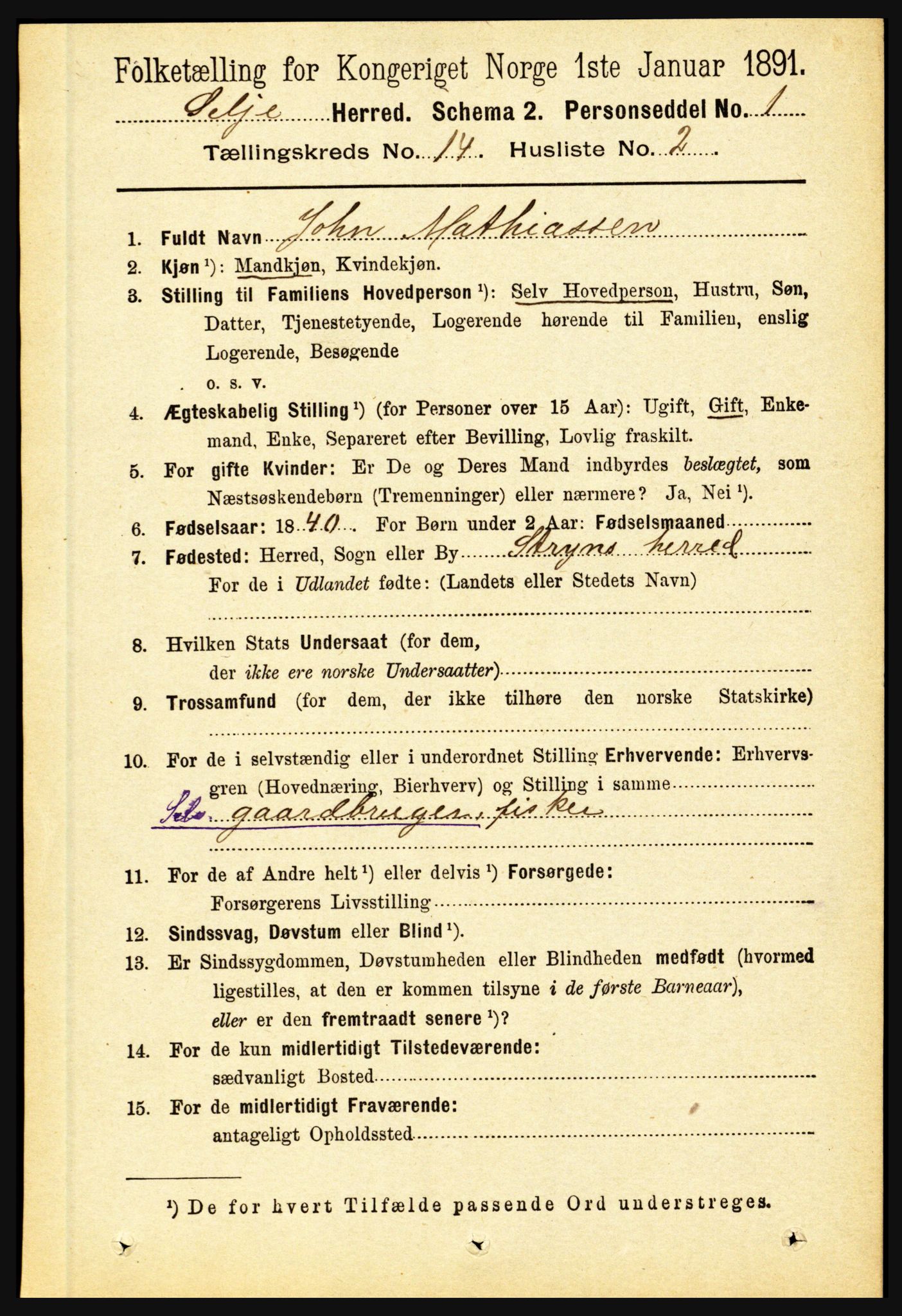 RA, 1891 census for 1441 Selje, 1891, p. 4442