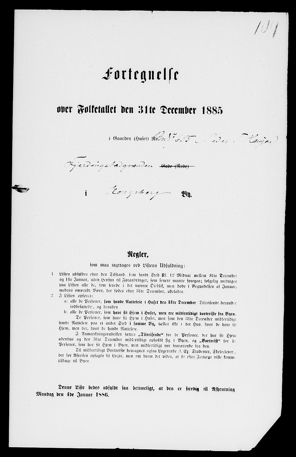SAKO, 1885 census for 0604 Kongsberg, 1885, p. 896
